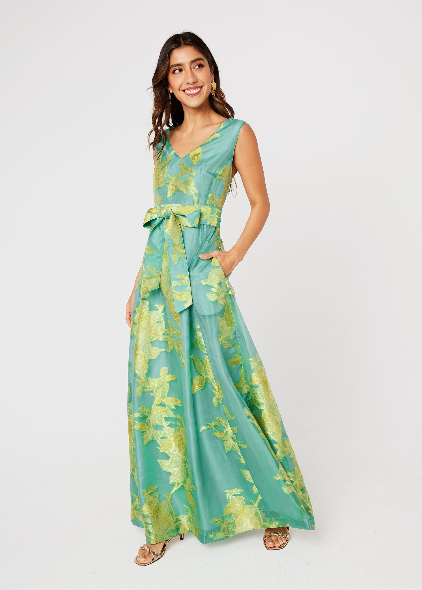 Arden Gown Teal Leaf Organza