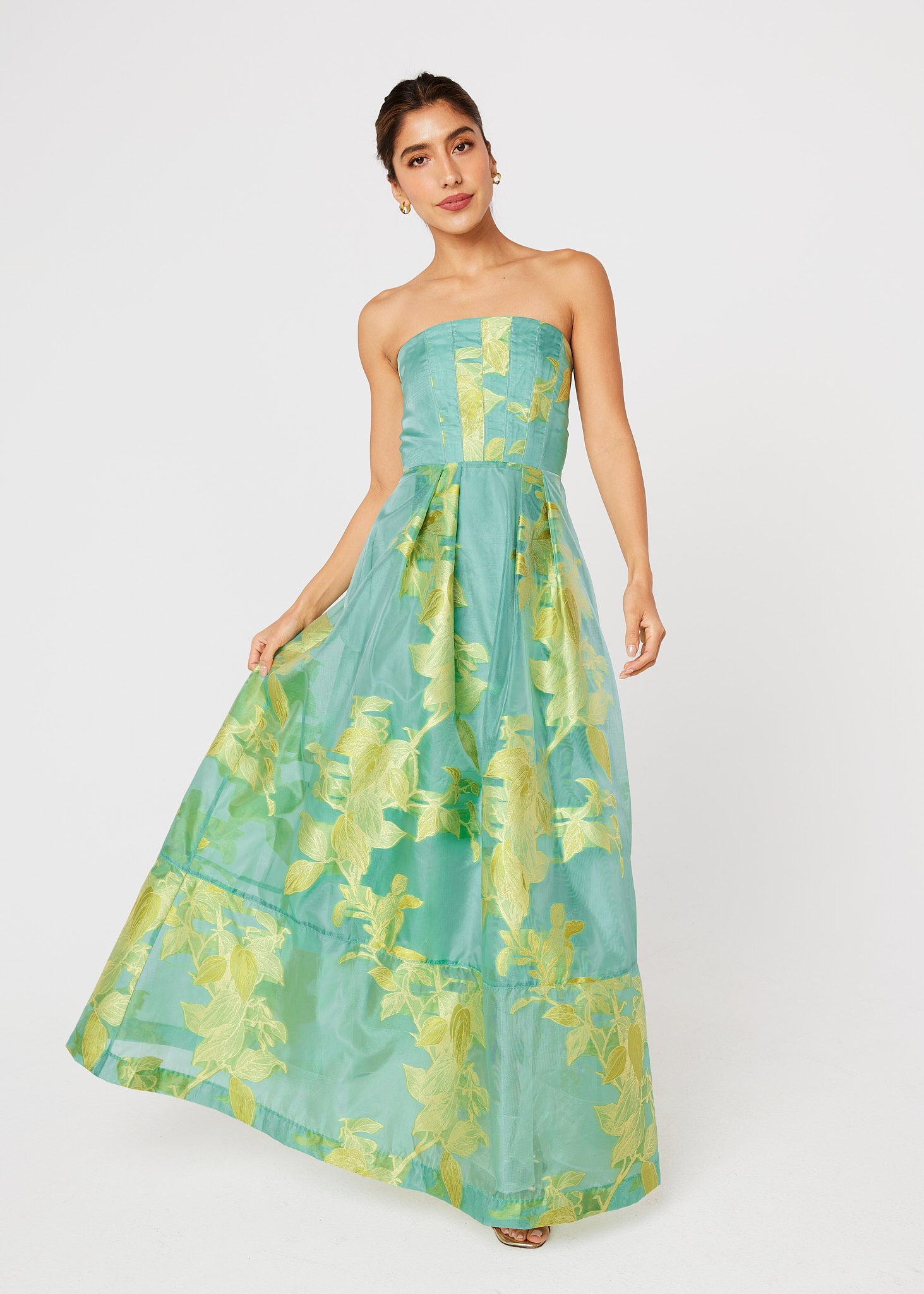 Catherine Gown Teal Leaf Organza