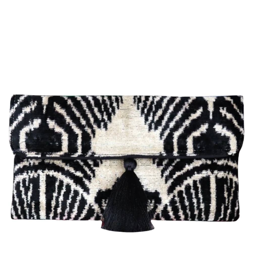 Zebra Silk Velvet Ikat Clutch