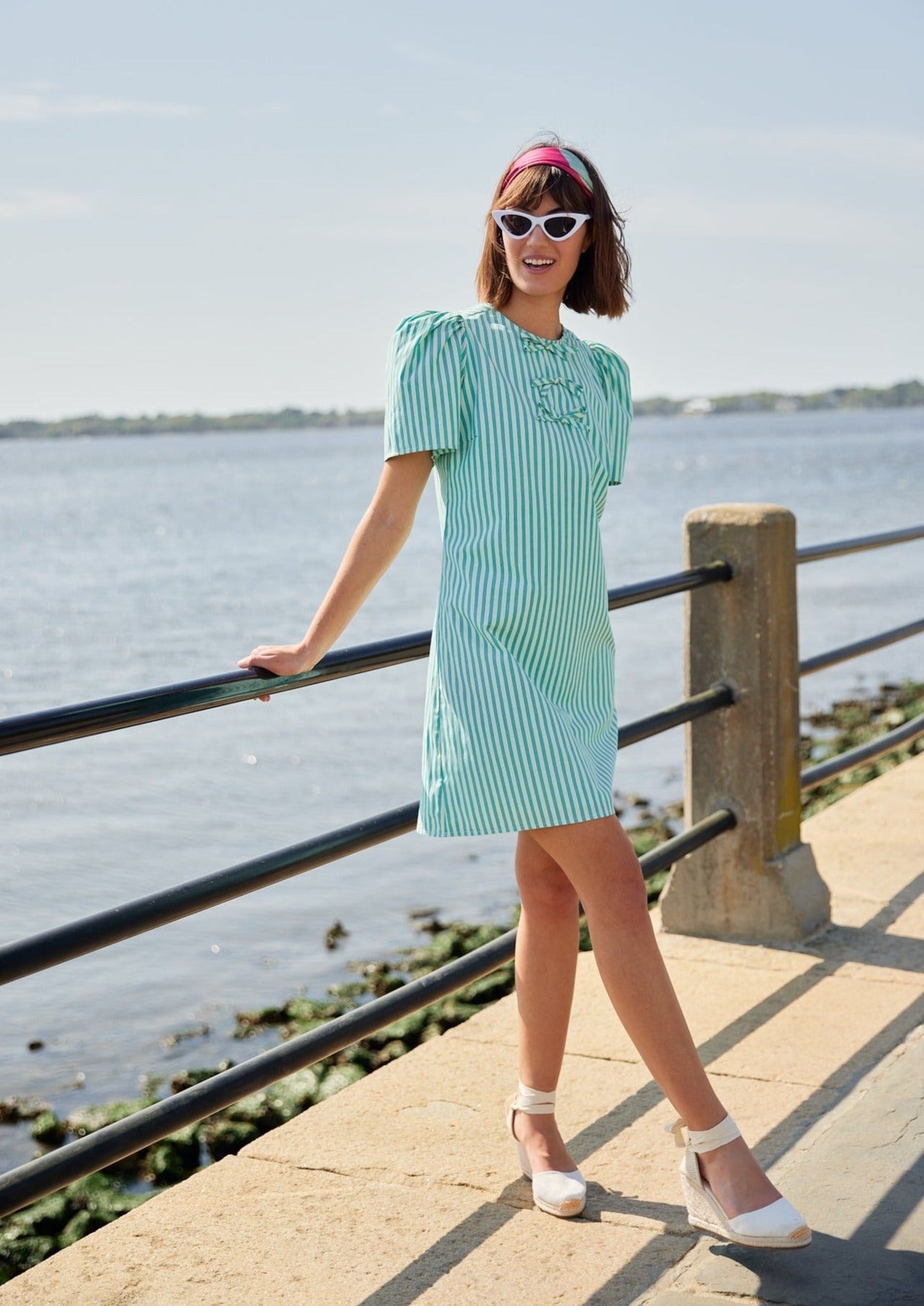Marty Dress Turquoise Stripe Cotton XXL / Turquoise