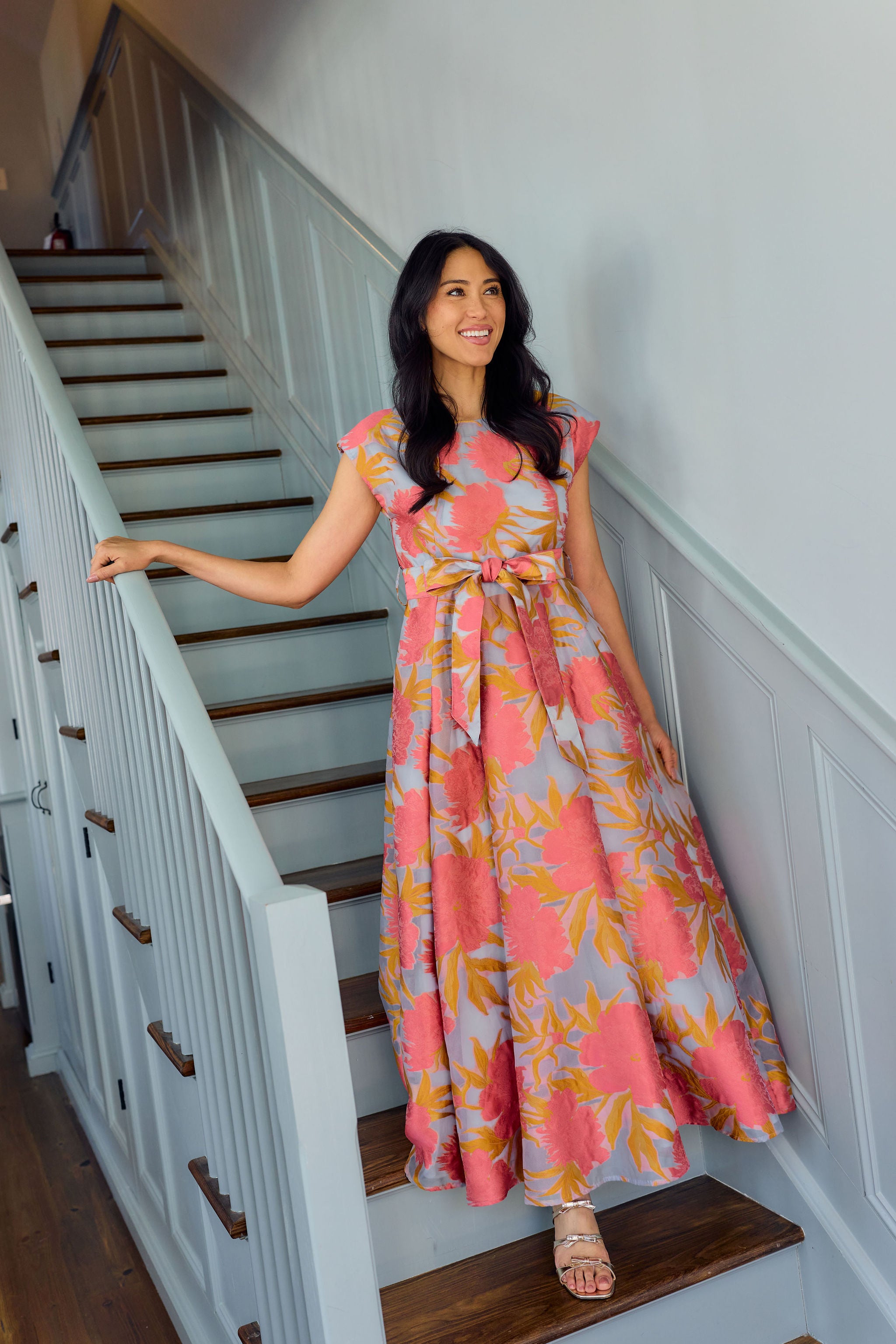 Olivia Gown Hot Coral Pansy Vine Organza