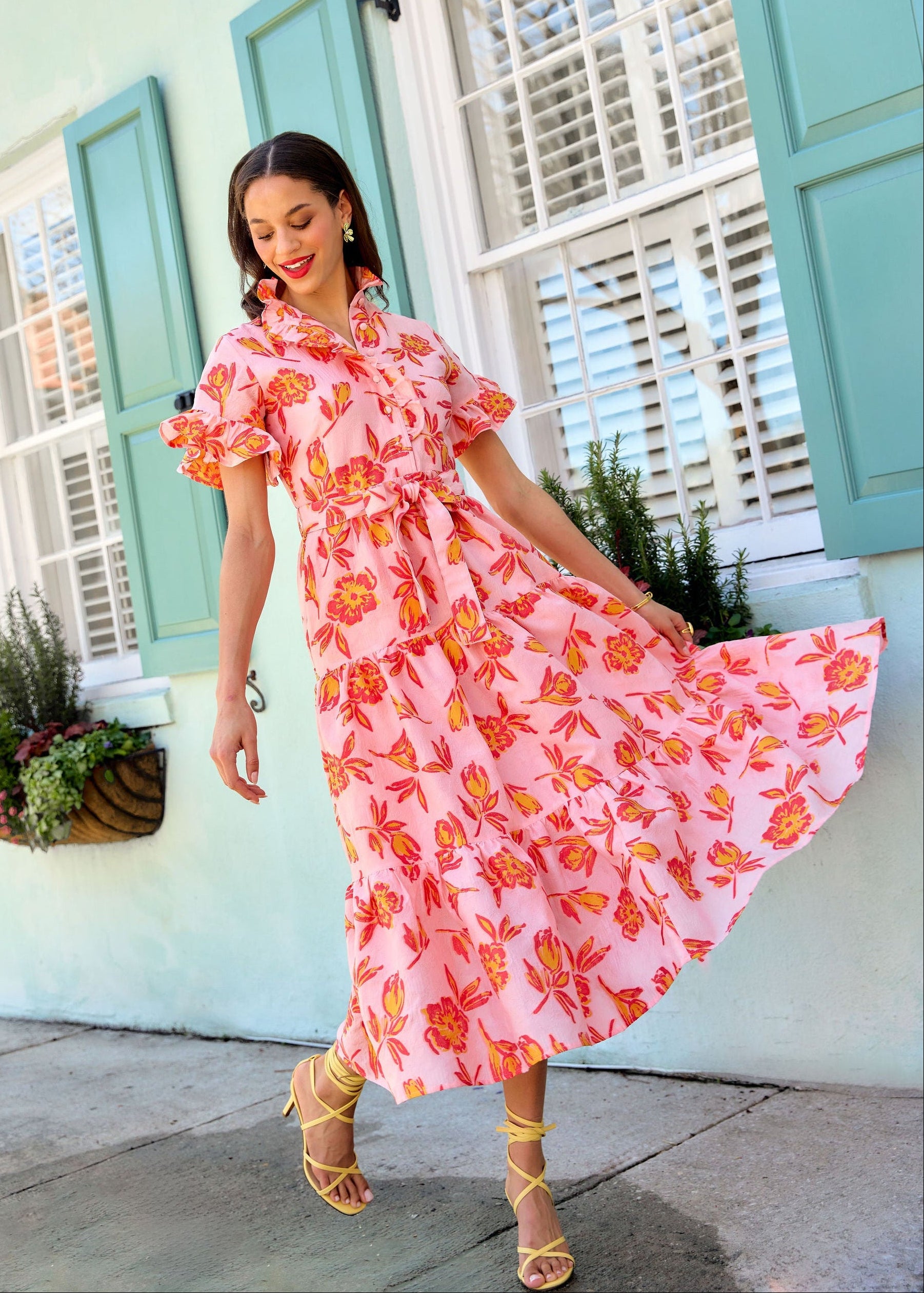 Sadie Maxi Dress Orange Tropical Tulip Jacquard Pink / M
