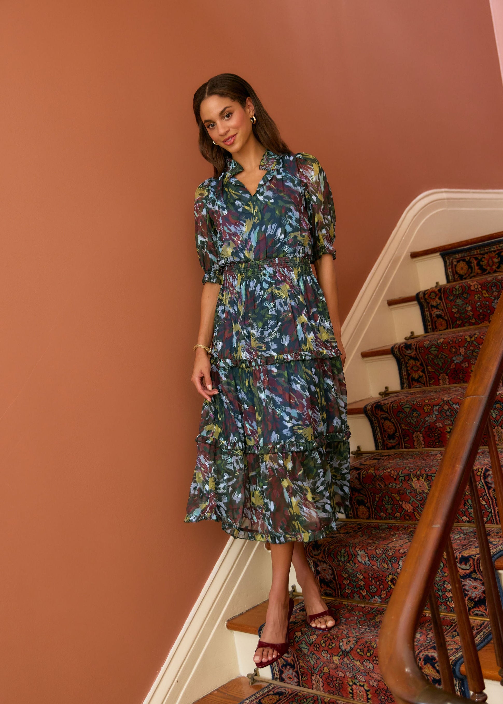 Bennett Gown Forest Brushstroke Chiffon