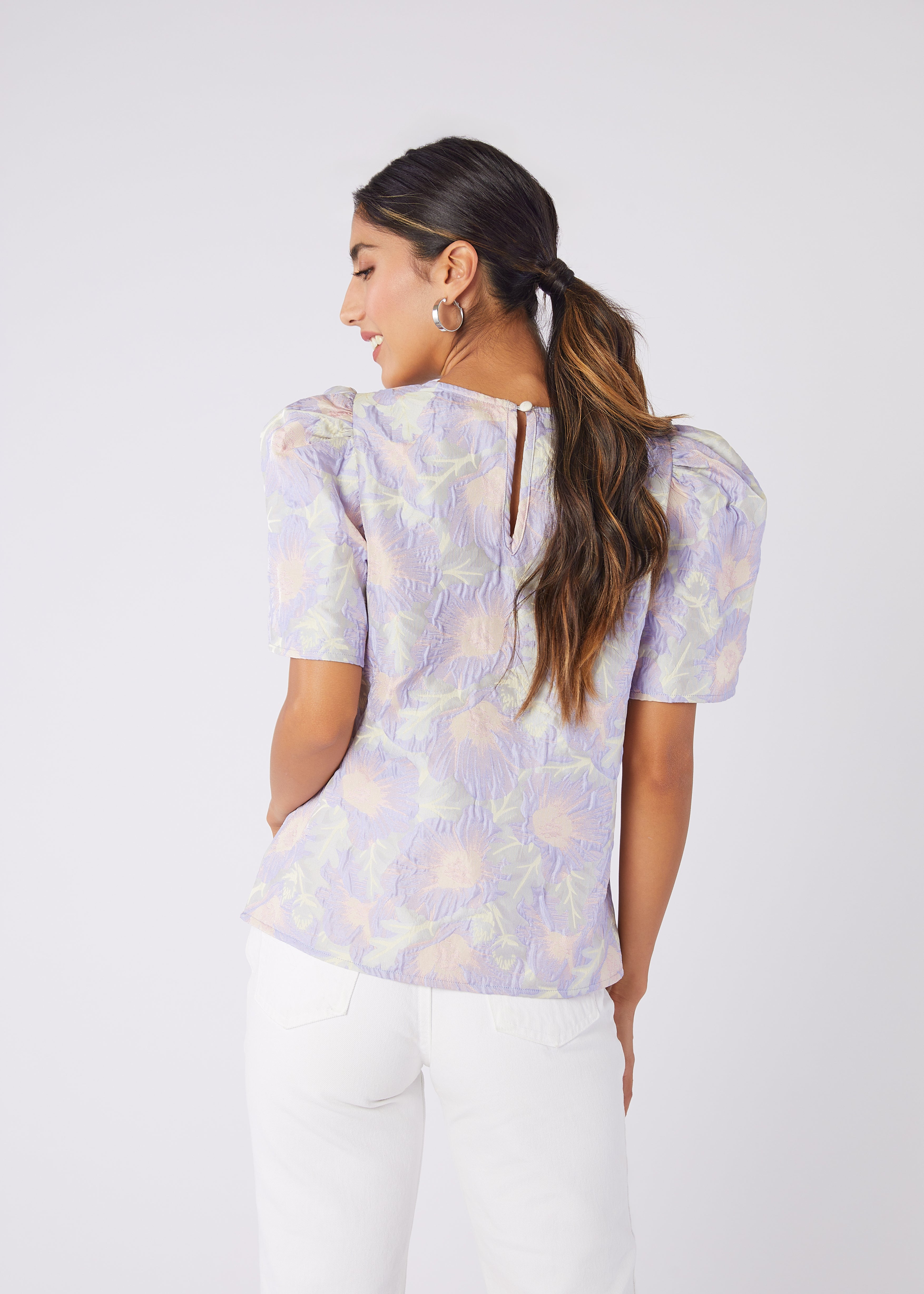 Marty Top Lilac Floral Jacquard