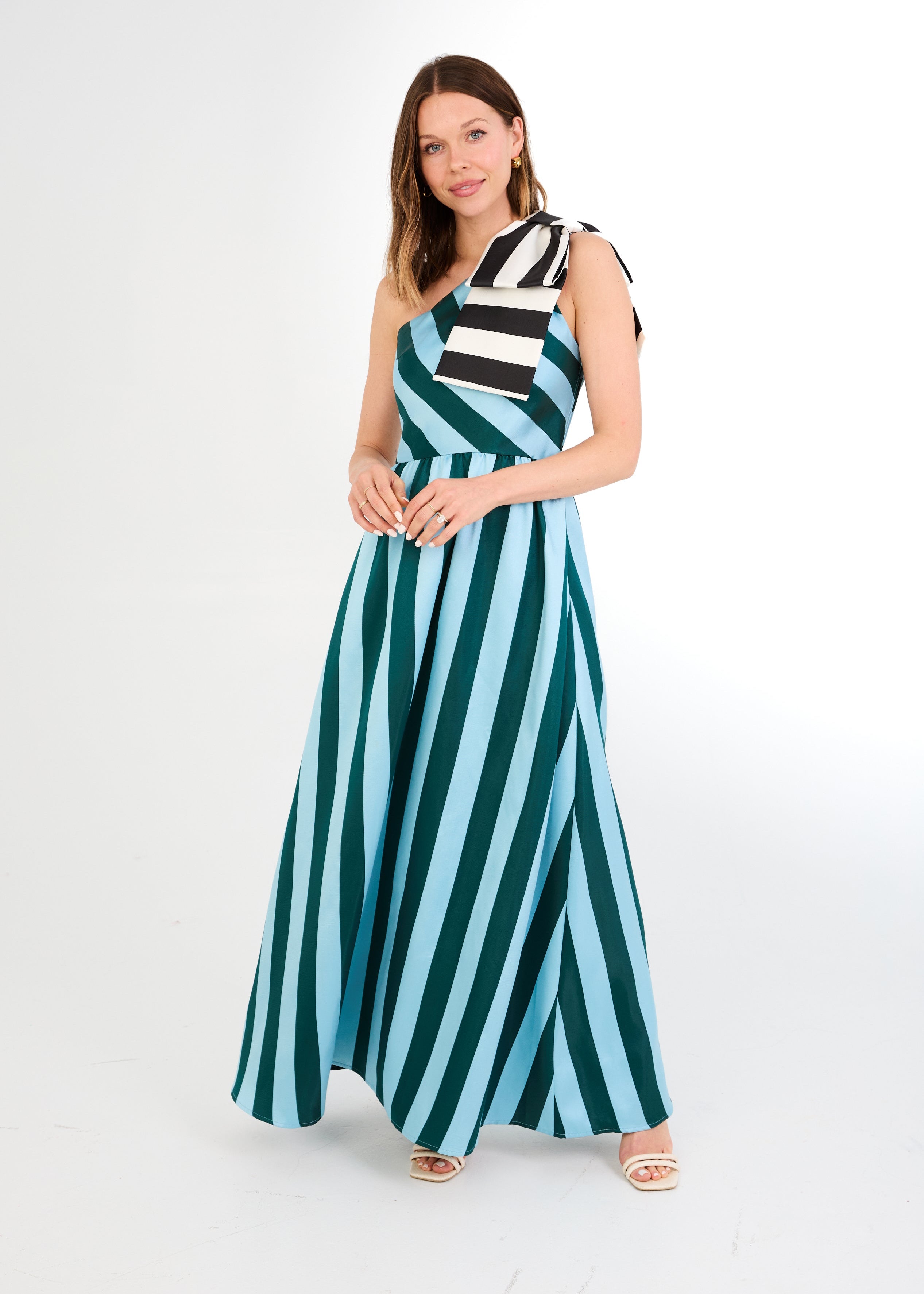 Caroline Gown Blue Stripe Mikado