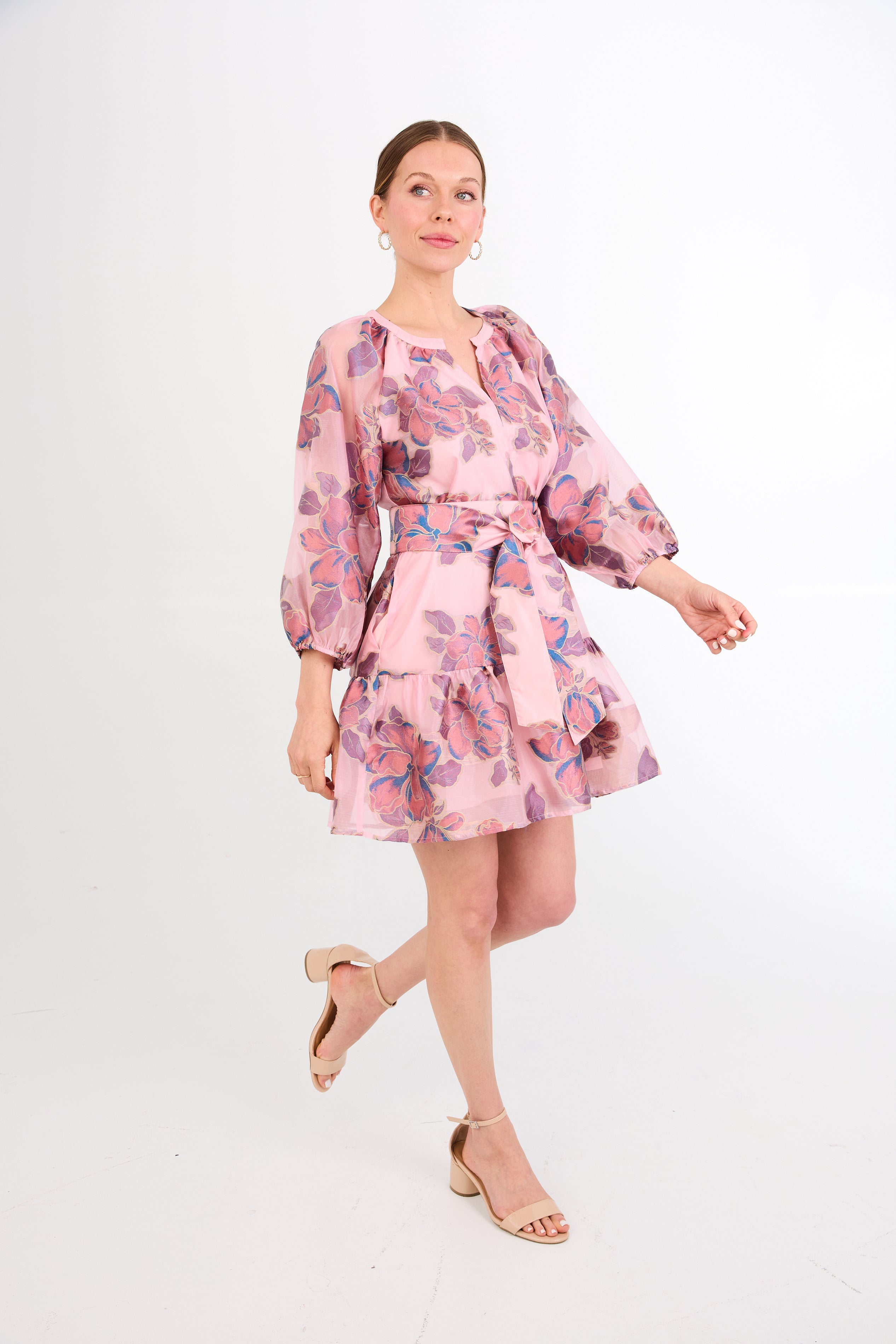 Elise Mini Dress Pink Peony Organza