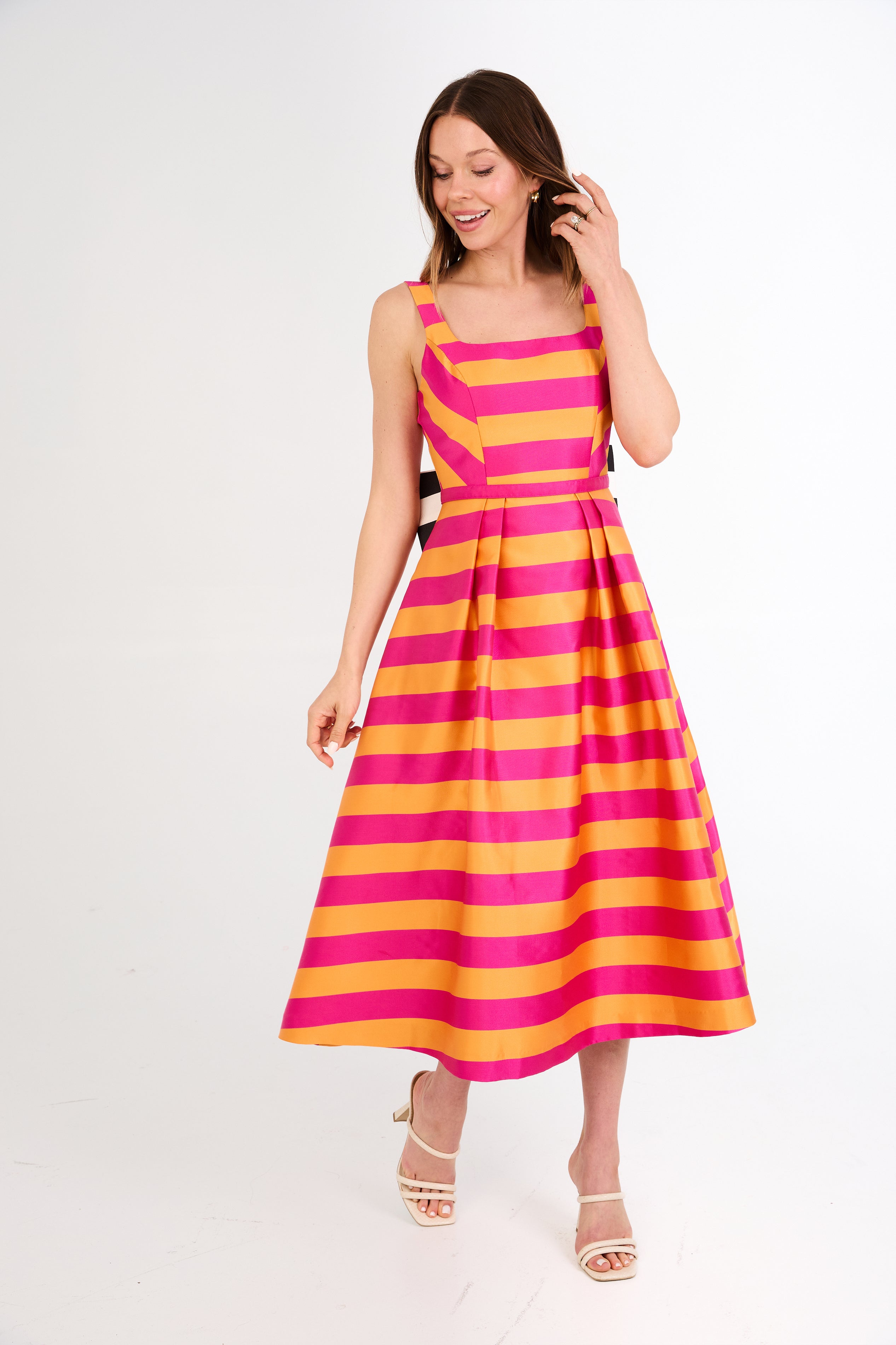Victoria Dress Magenta Stripe Mikado