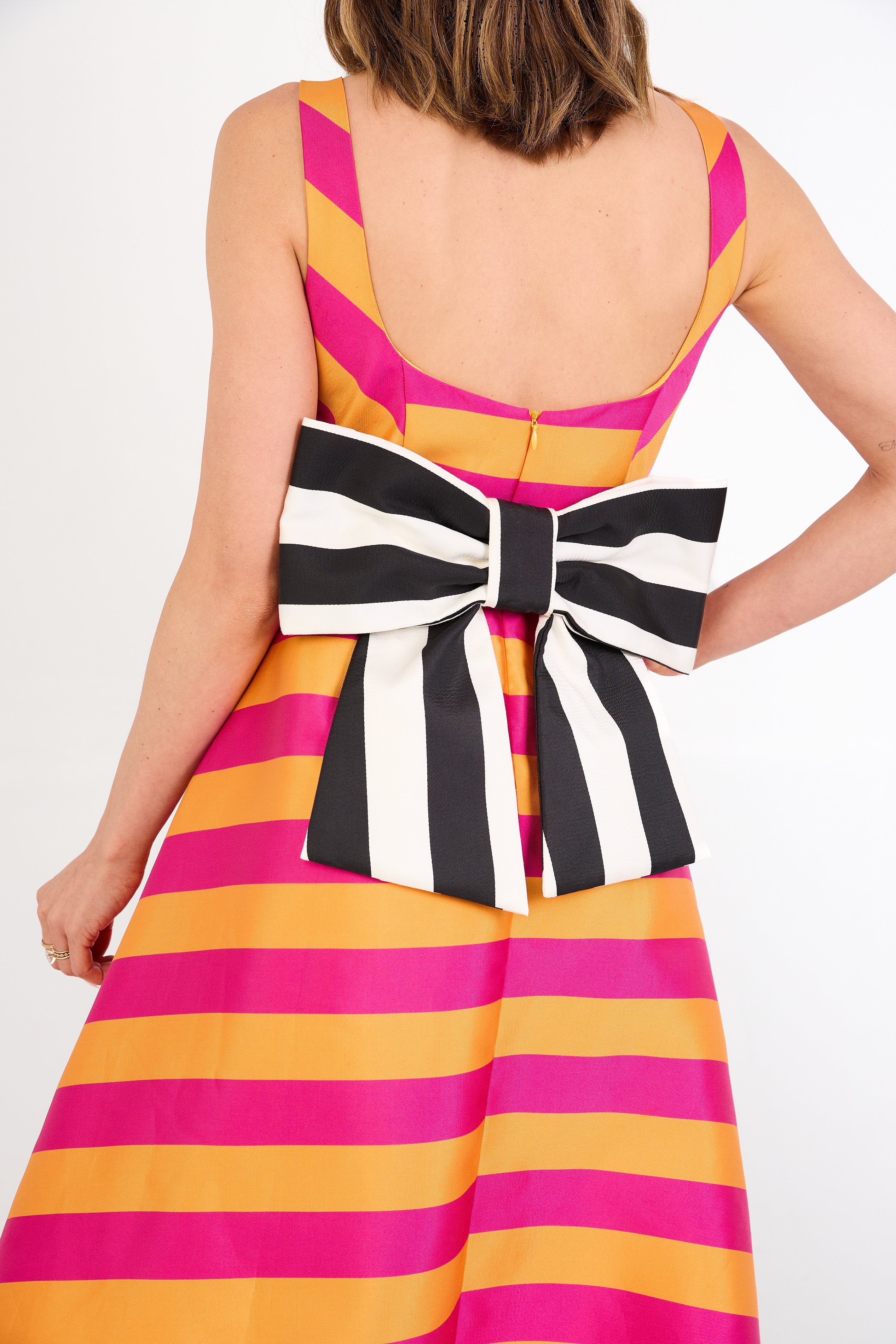Victoria Dress Magenta Stripe Mikado