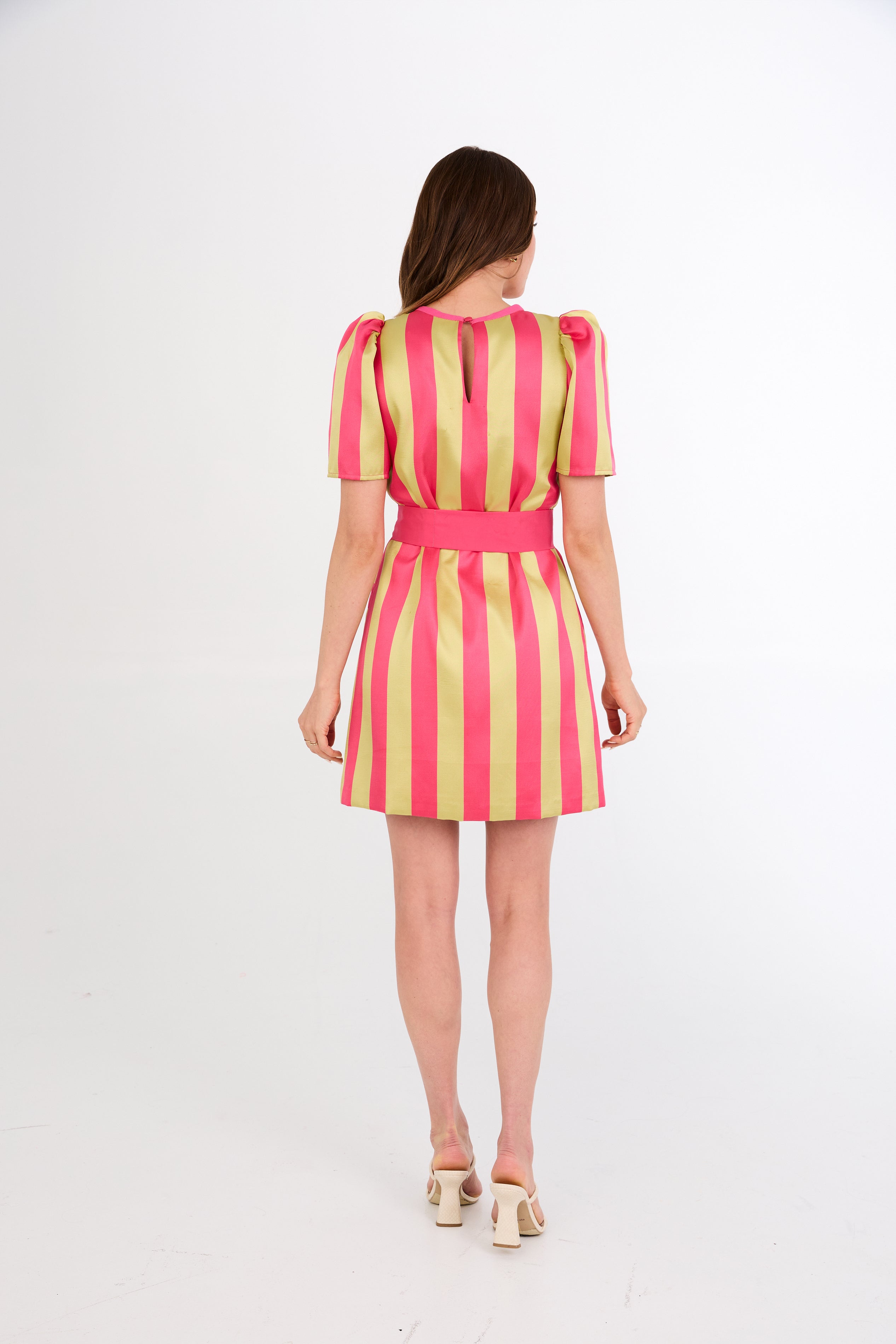 Marty Dress Pink Stripe Mikado