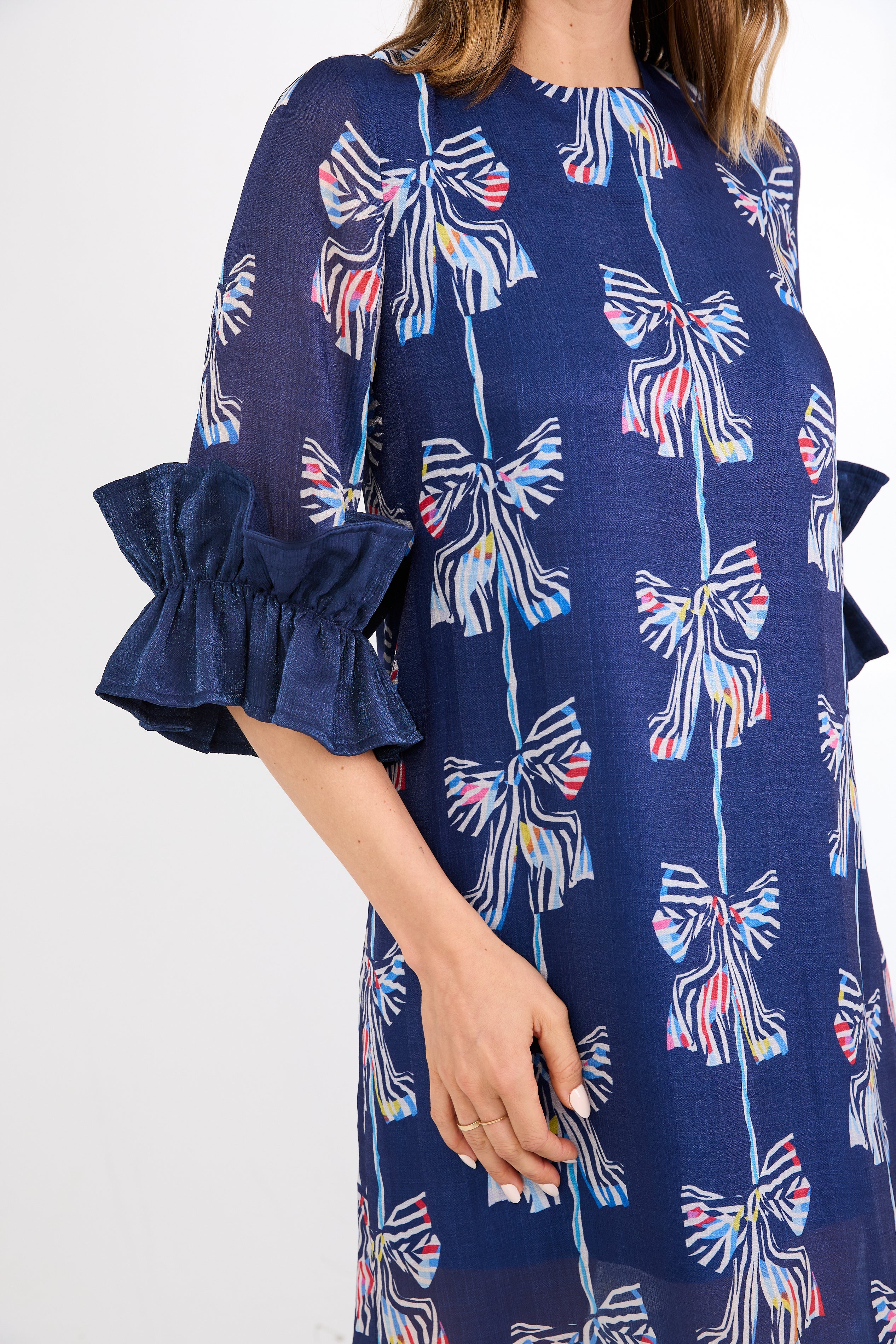 Bronwyn Dress Navy Bow Print Chiffon