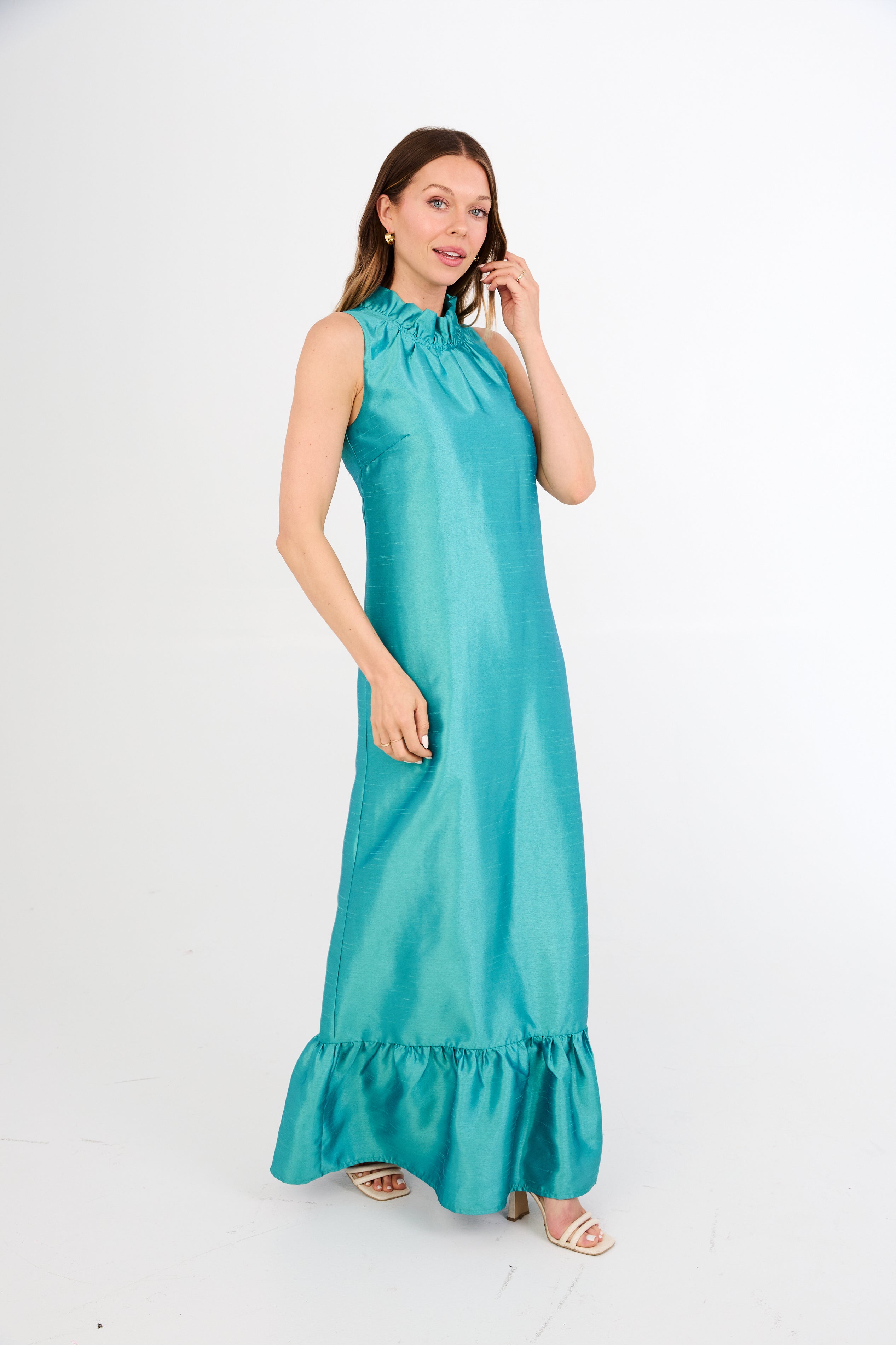 Camille Gown Teal Dupioni