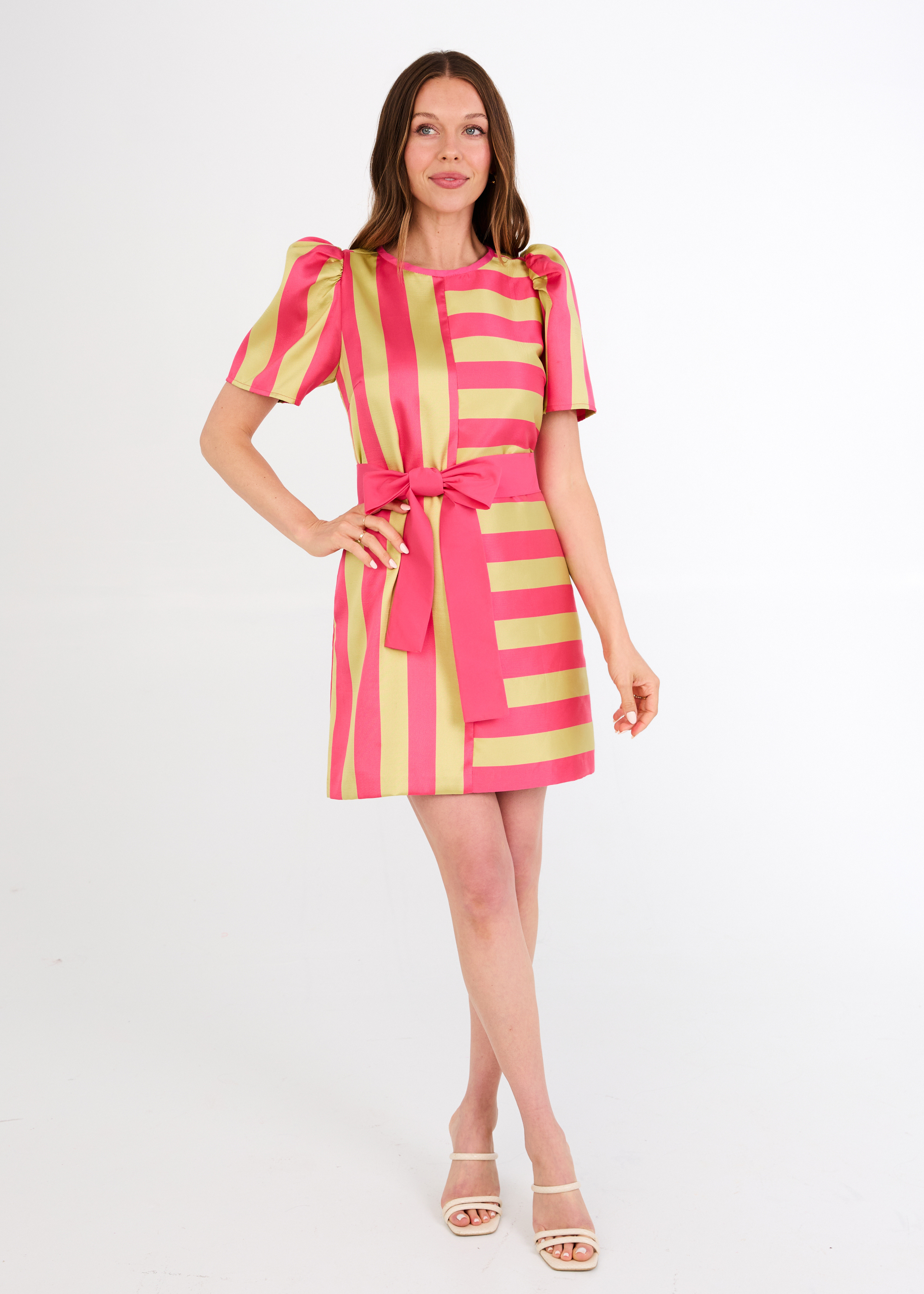 Marty Dress Pink Stripe Mikado