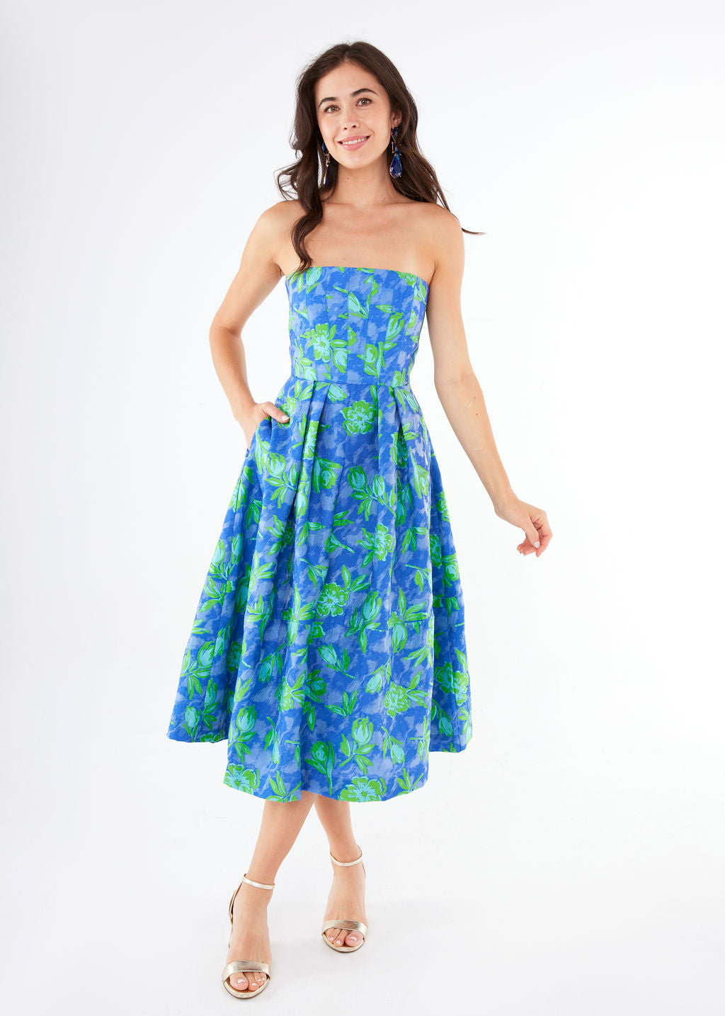 Catherine Dress Cobalt Tropical Tulip Jacquard XL / Blue