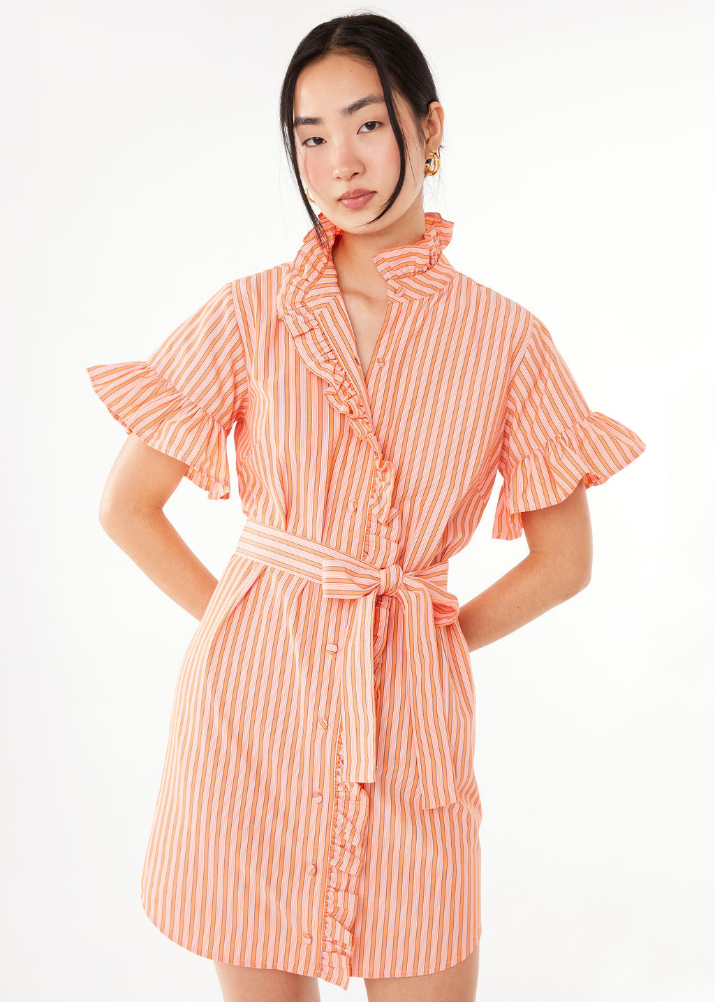 Katie Dress Orange Stripe Cotton