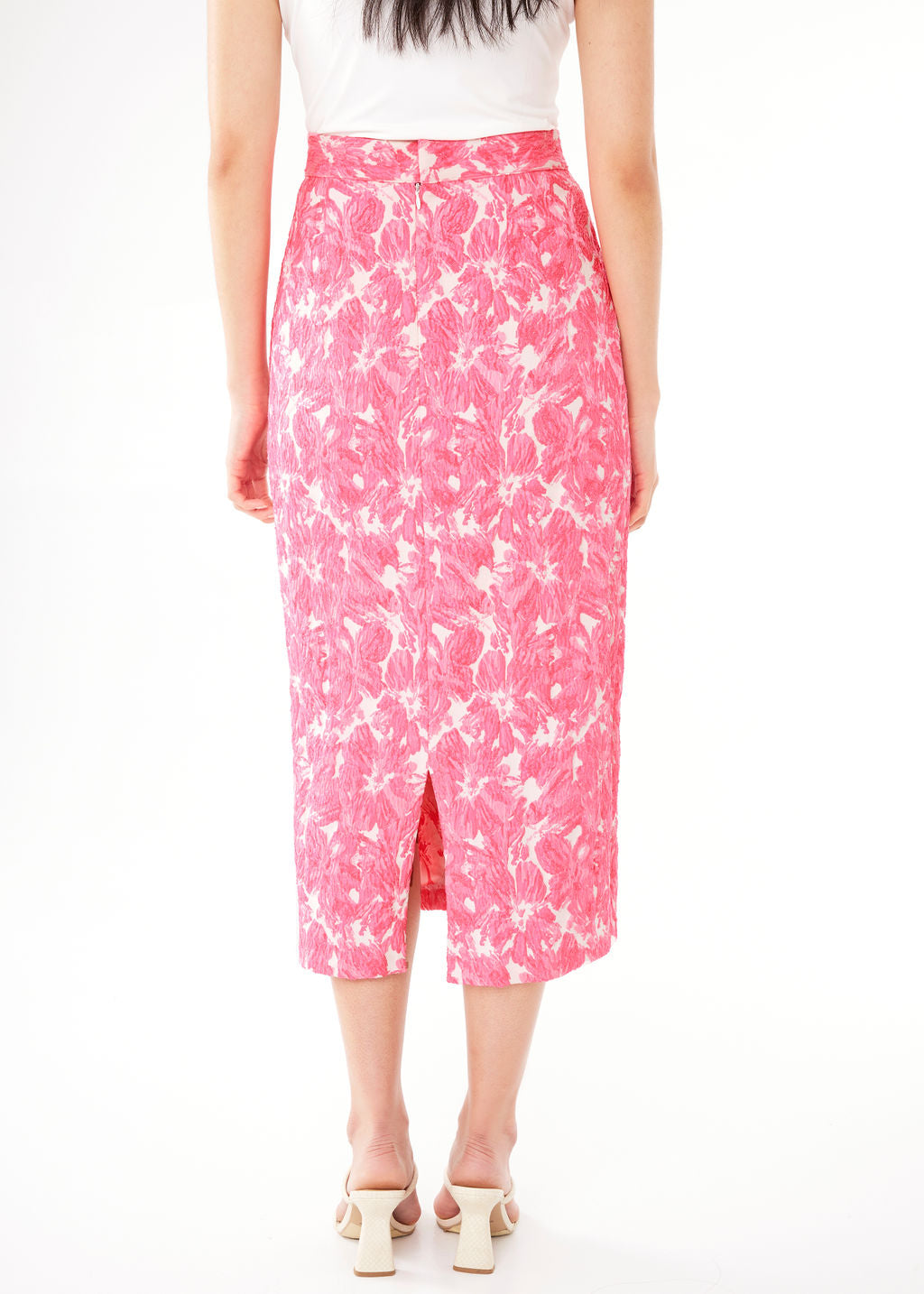 Julia Pencil Skirt Hot Pink Hibiscus Jacquard