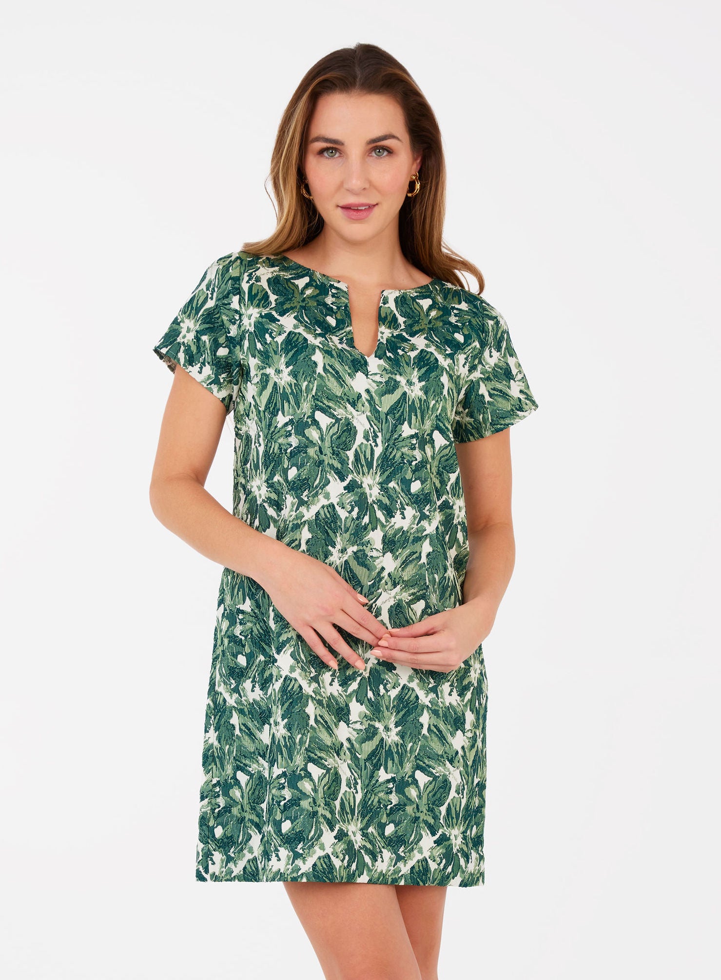 green emerald velvet dress Lulu Dress Green Hibiscus Jacquard S / Green