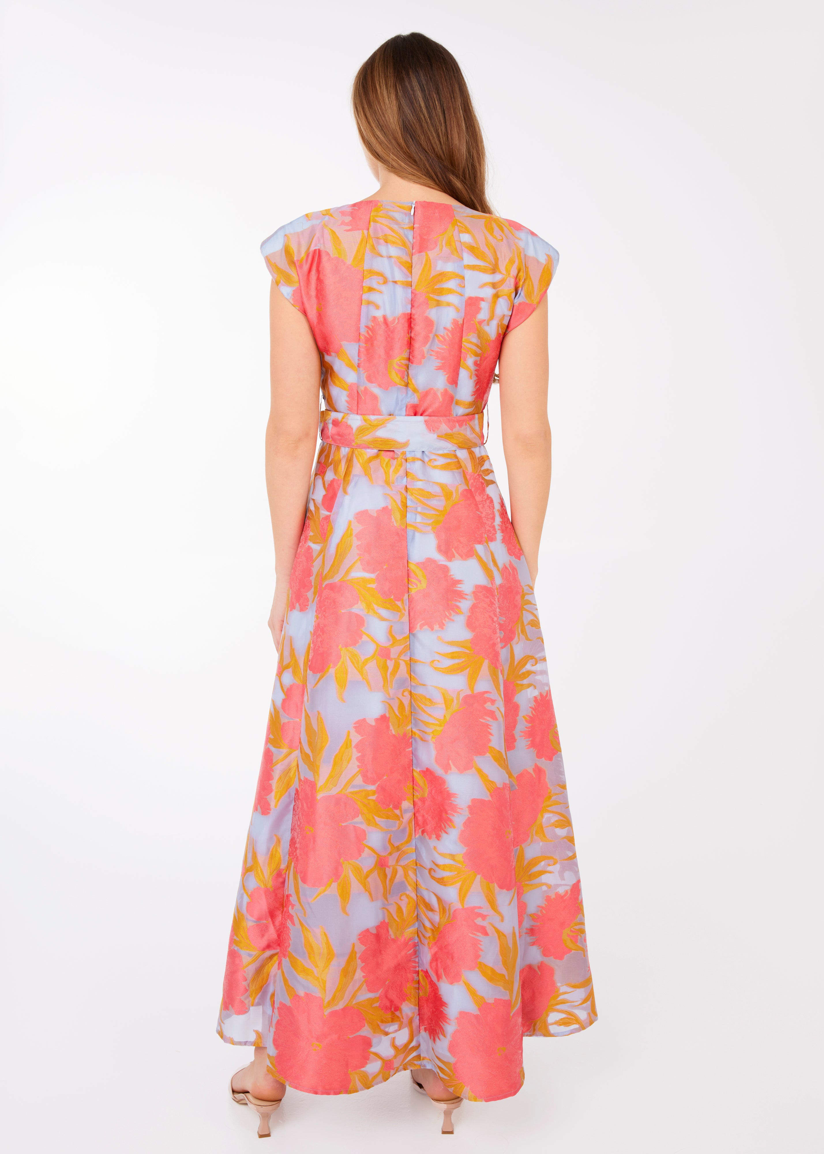 Olivia Gown Hot Coral Pansy Vine Organza