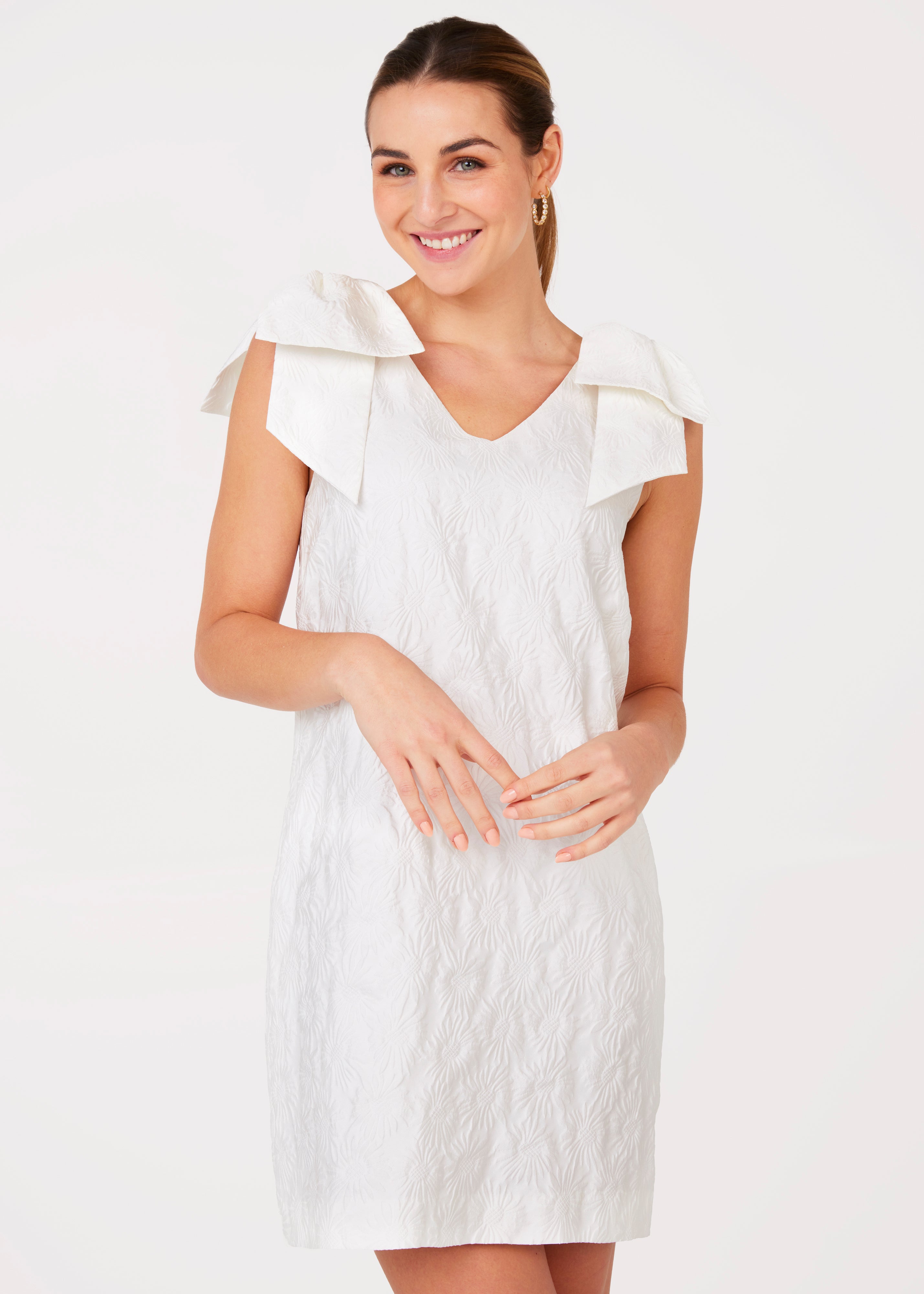 Meredith Dress White Embossed Sunflower Jacquard