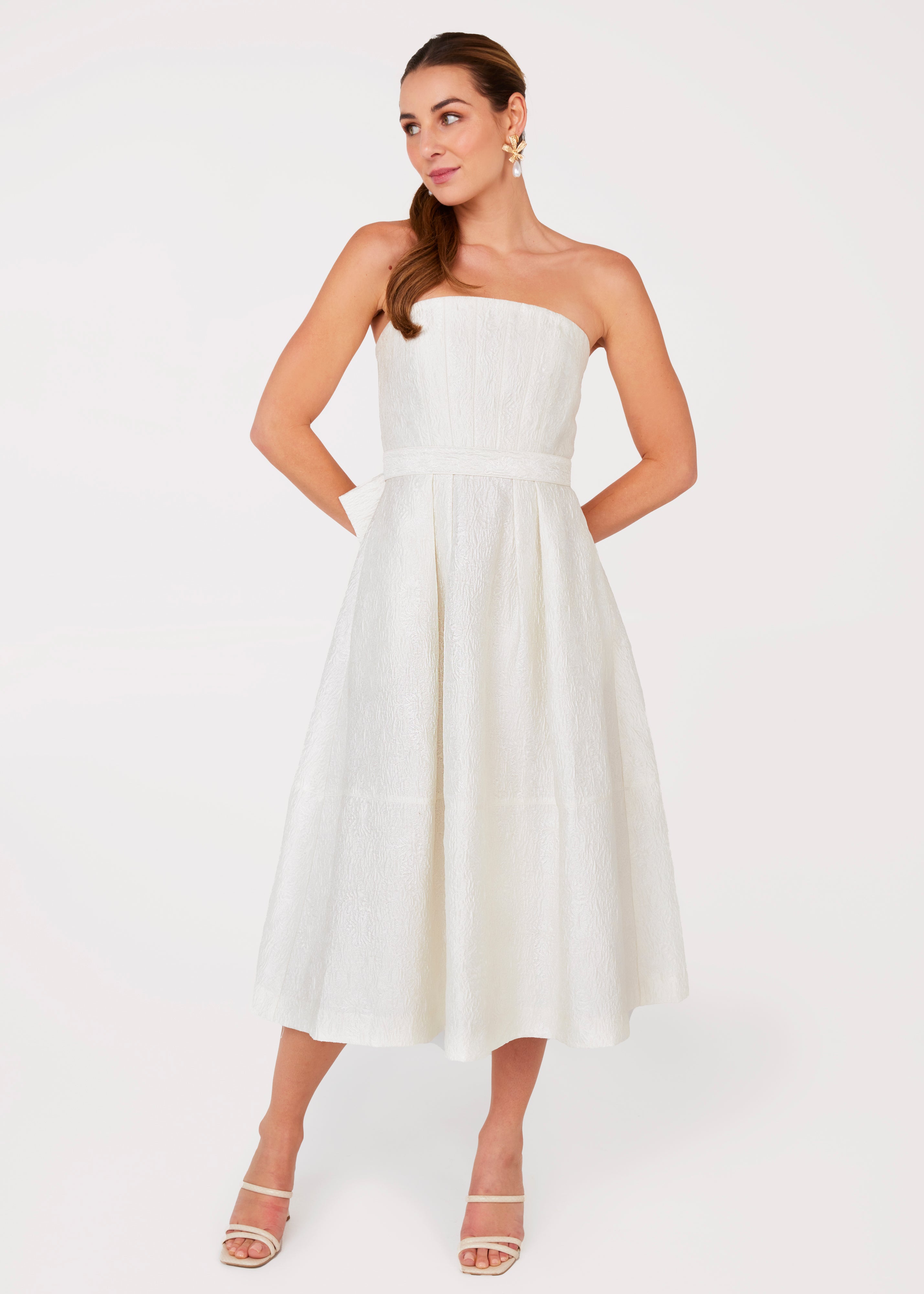 Catherine Dress White Sunflower Jacquard