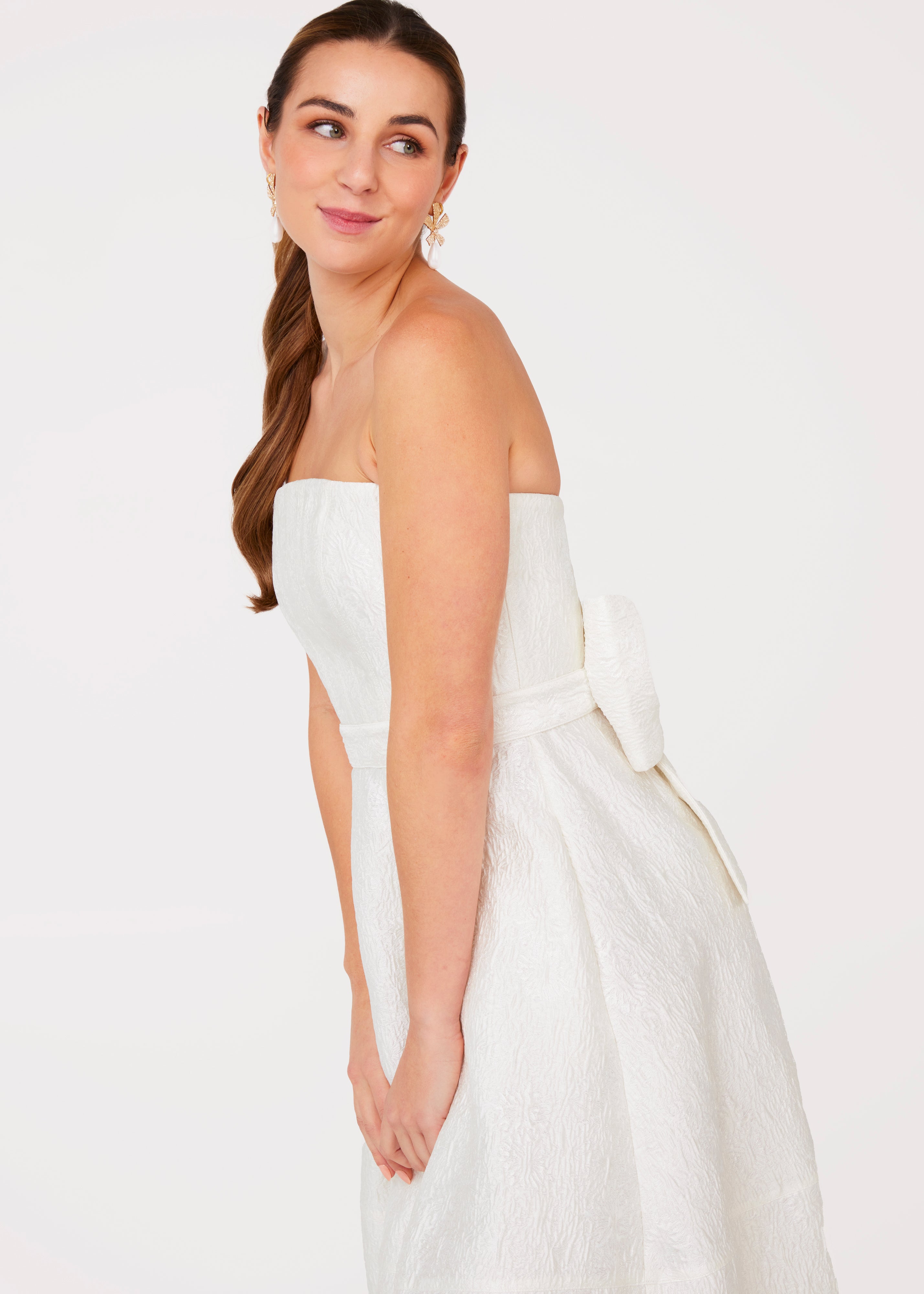 Catherine Dress White Sunflower Jacquard