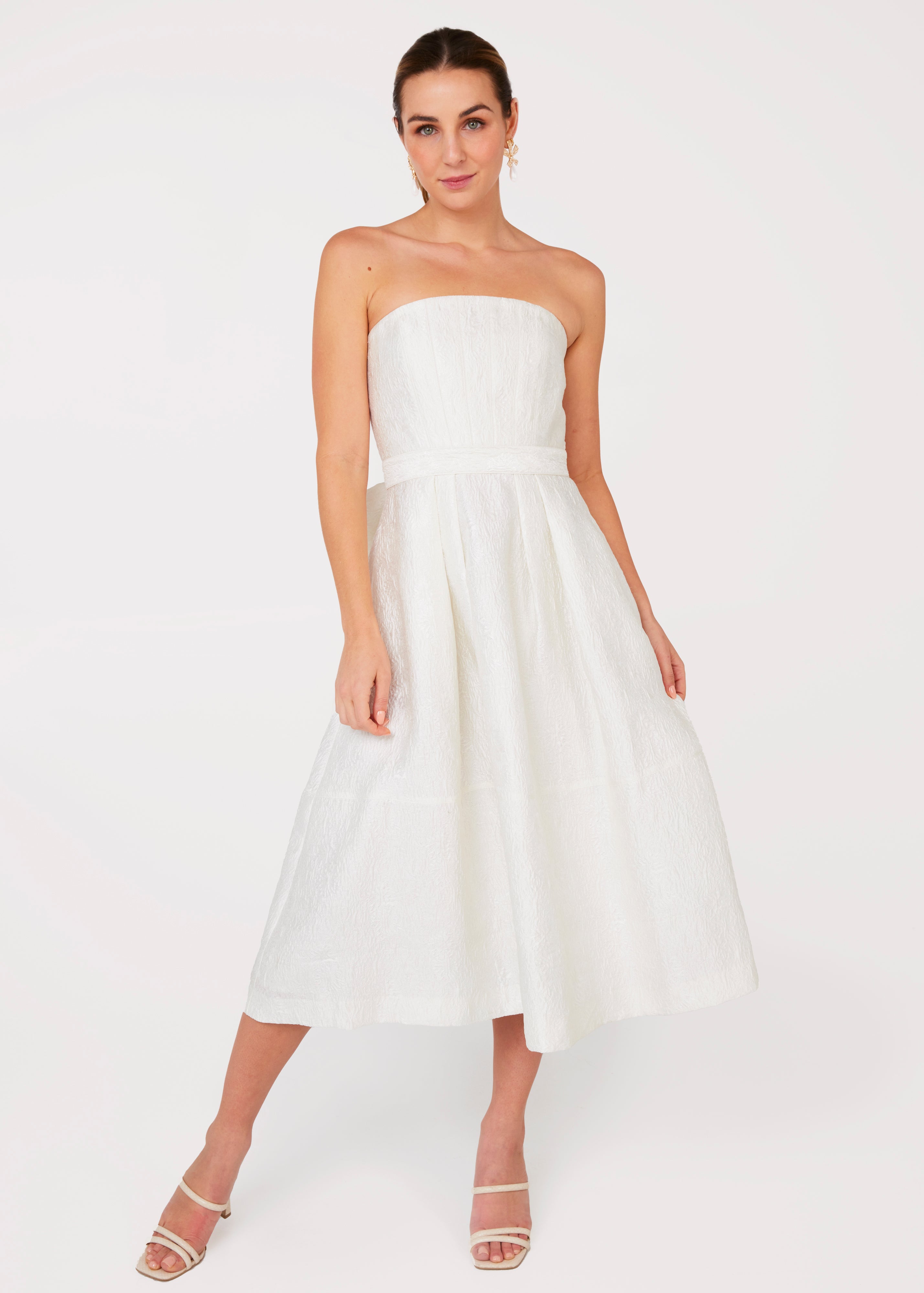 Catherine Dress White Sunflower Jacquard