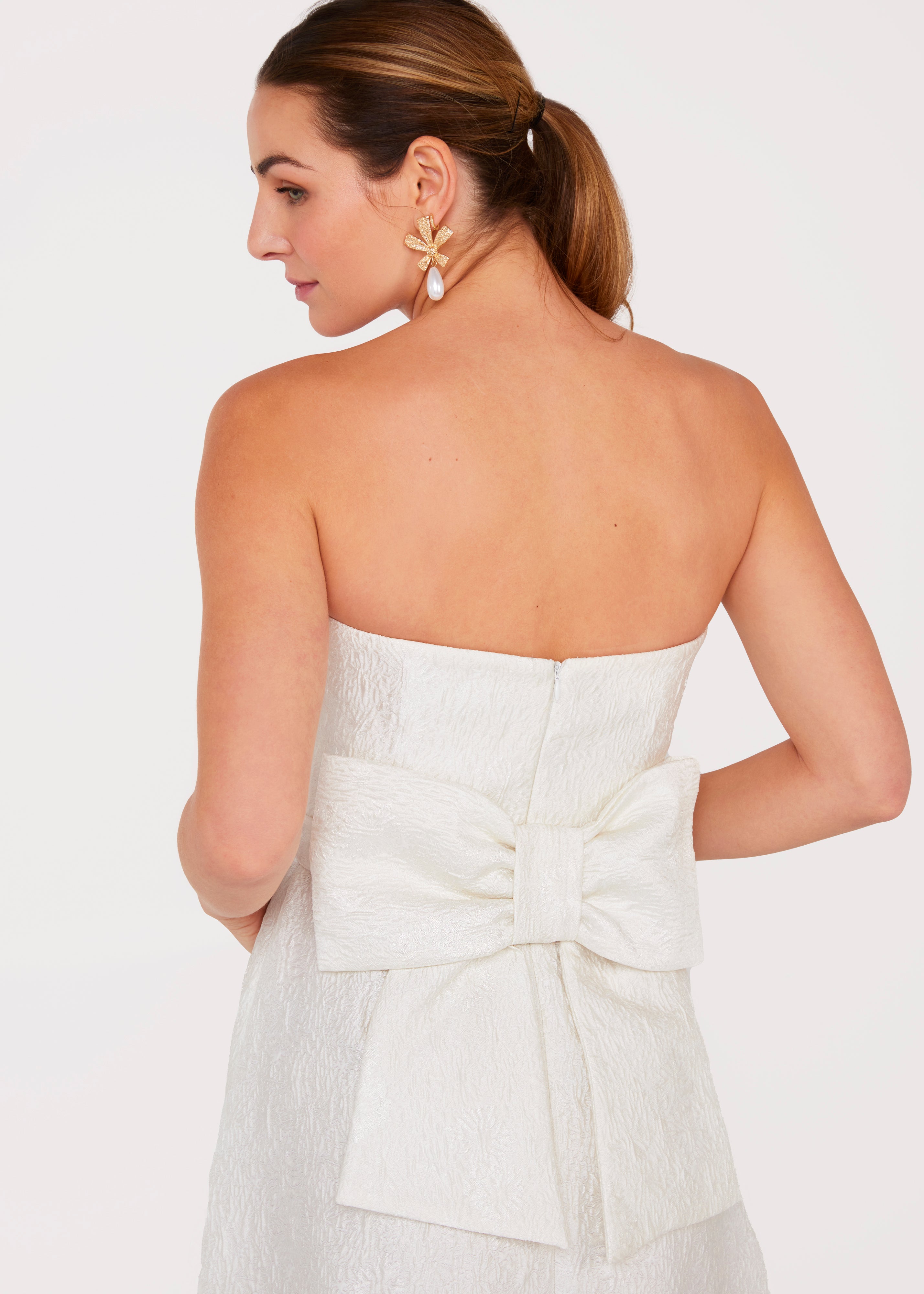 Catherine Dress White Sunflower Jacquard