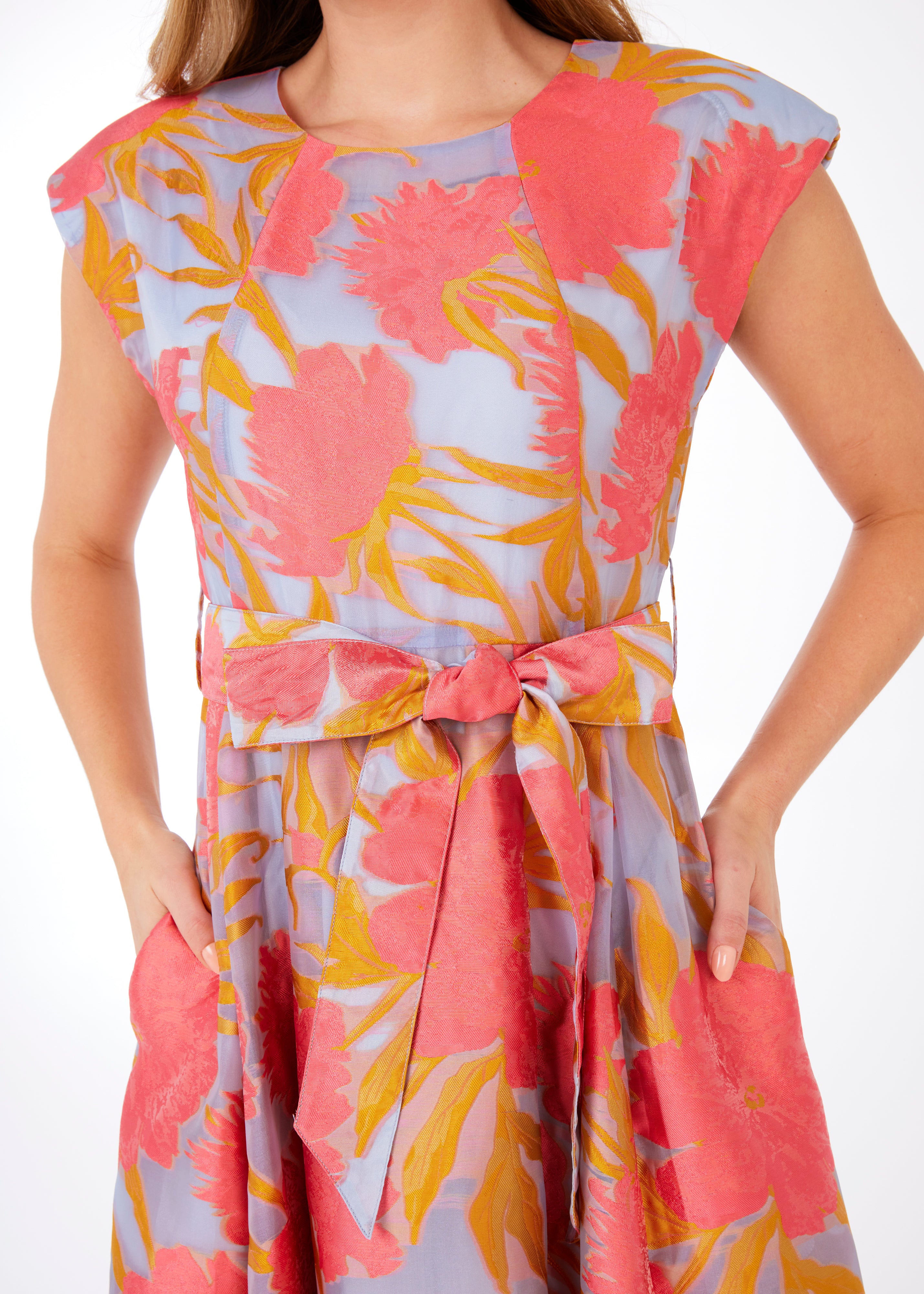 Olivia Gown Hot Coral Pansy Vine Organza