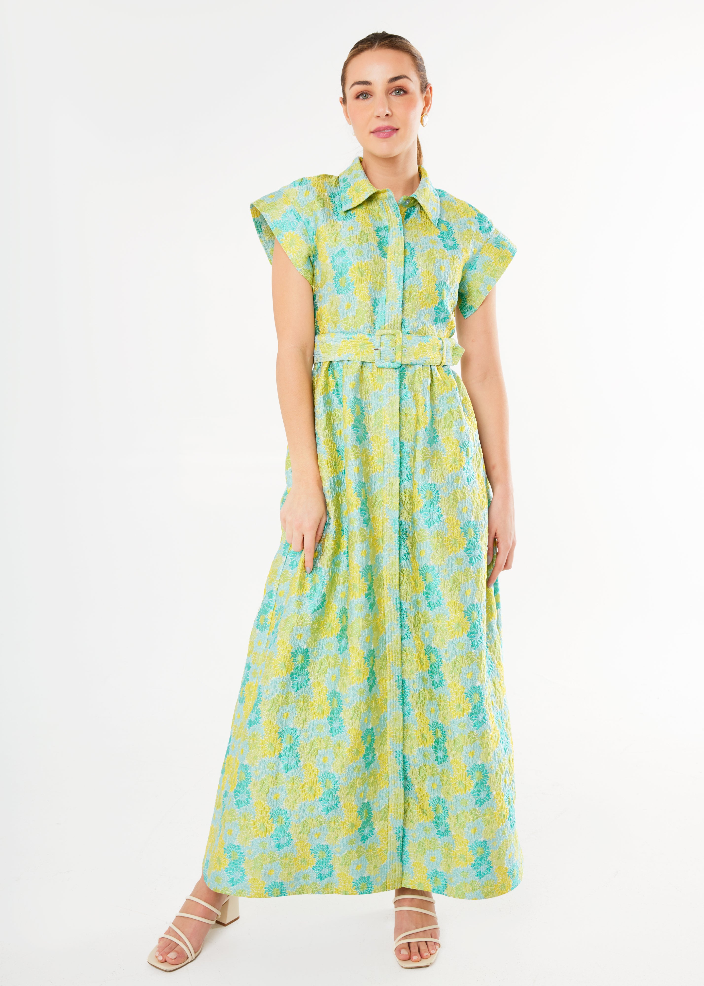 Harper Gown Green Sunflower Jacquard
