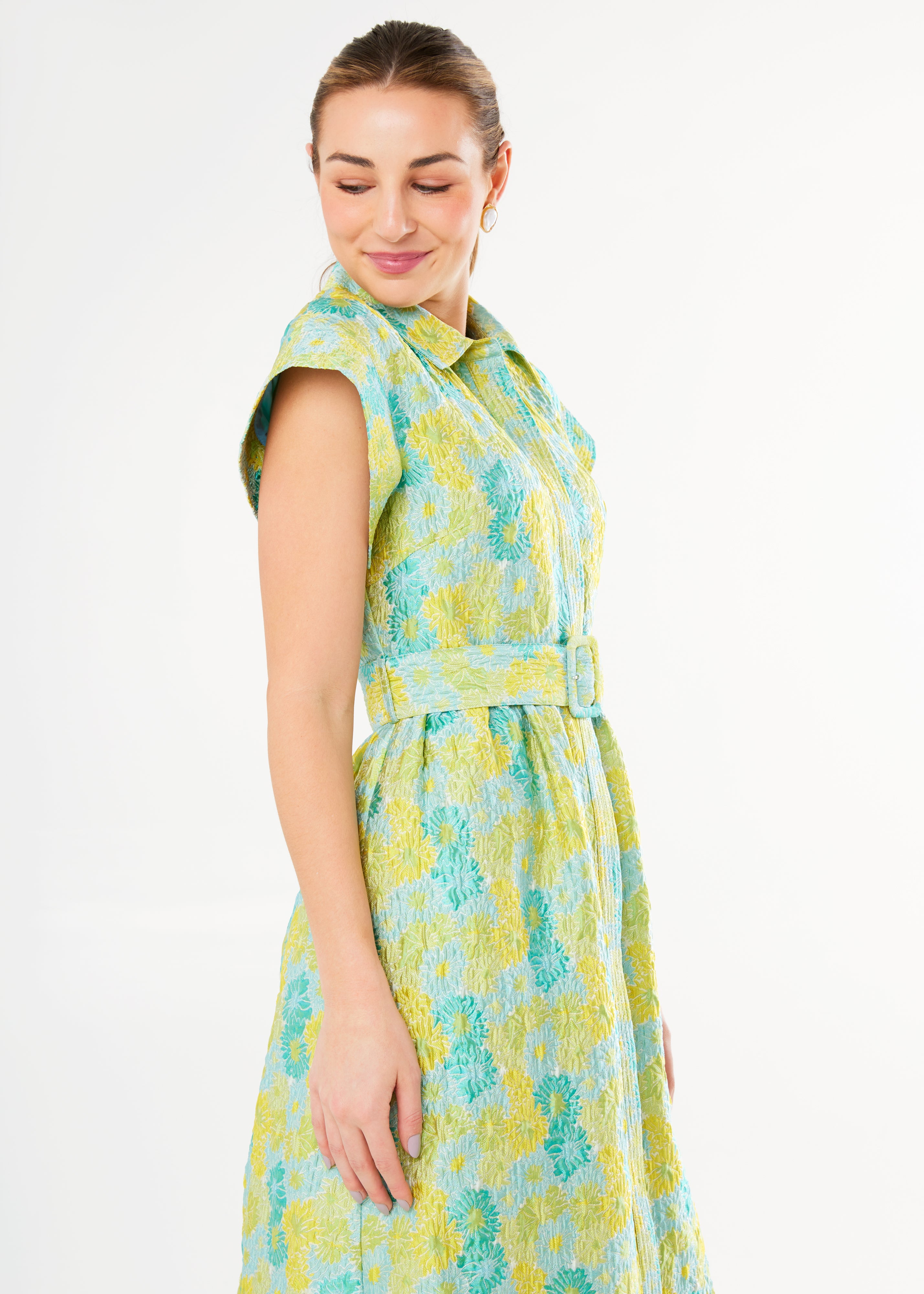 Harper Gown Green Sunflower Jacquard