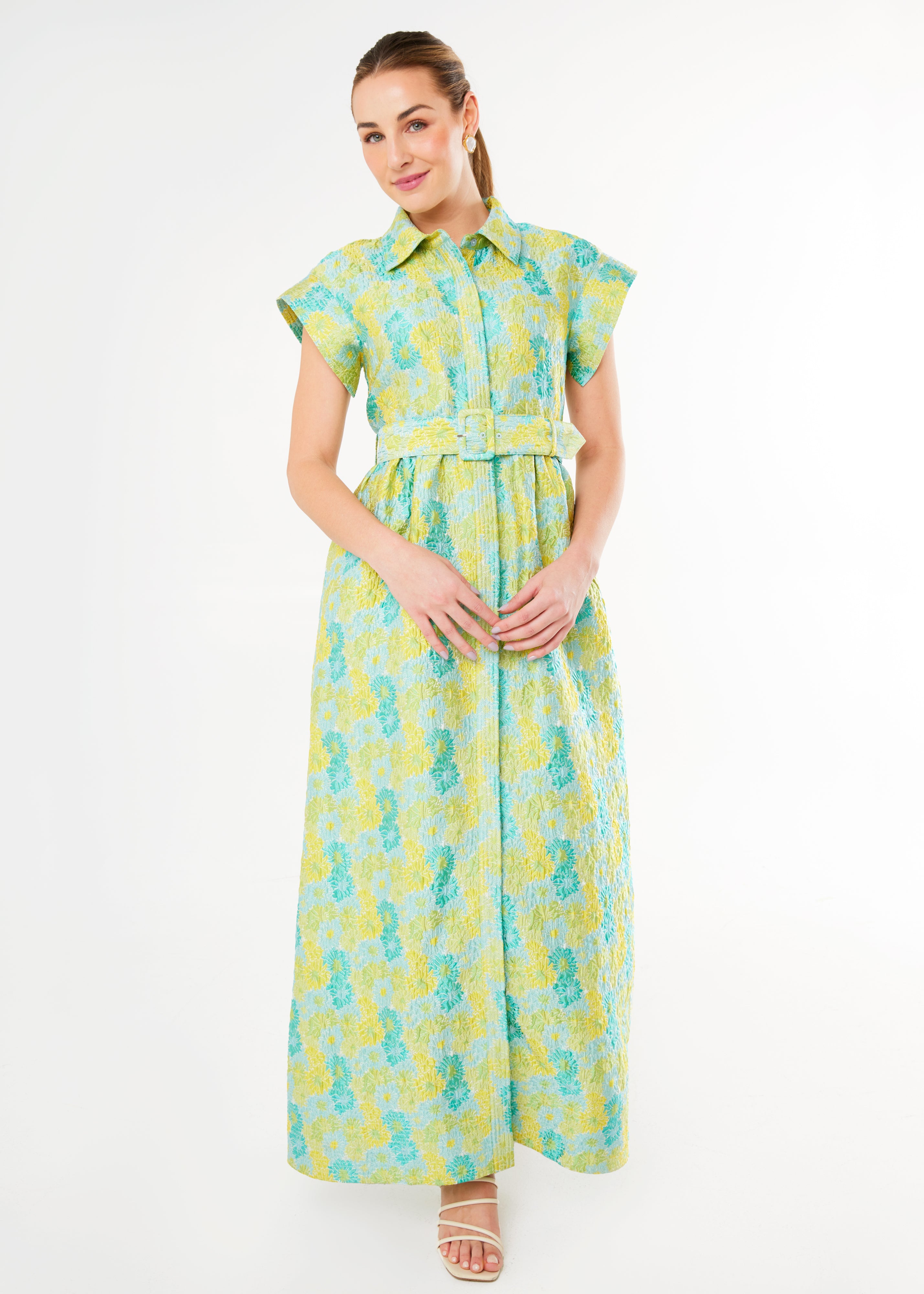 Harper Gown Green Sunflower Jacquard