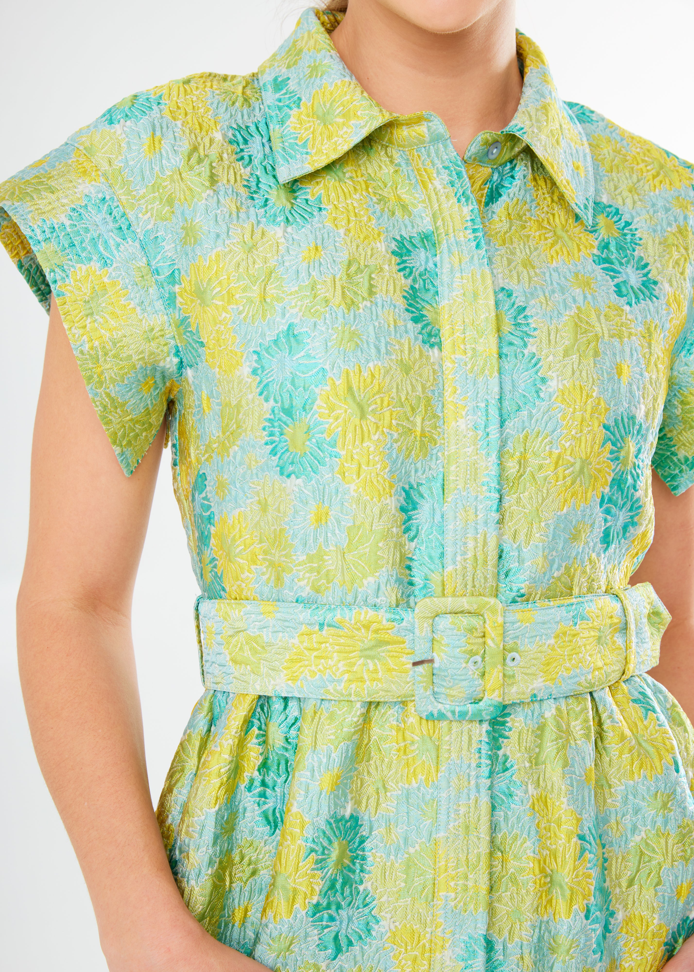 Harper Gown Green Sunflower Jacquard