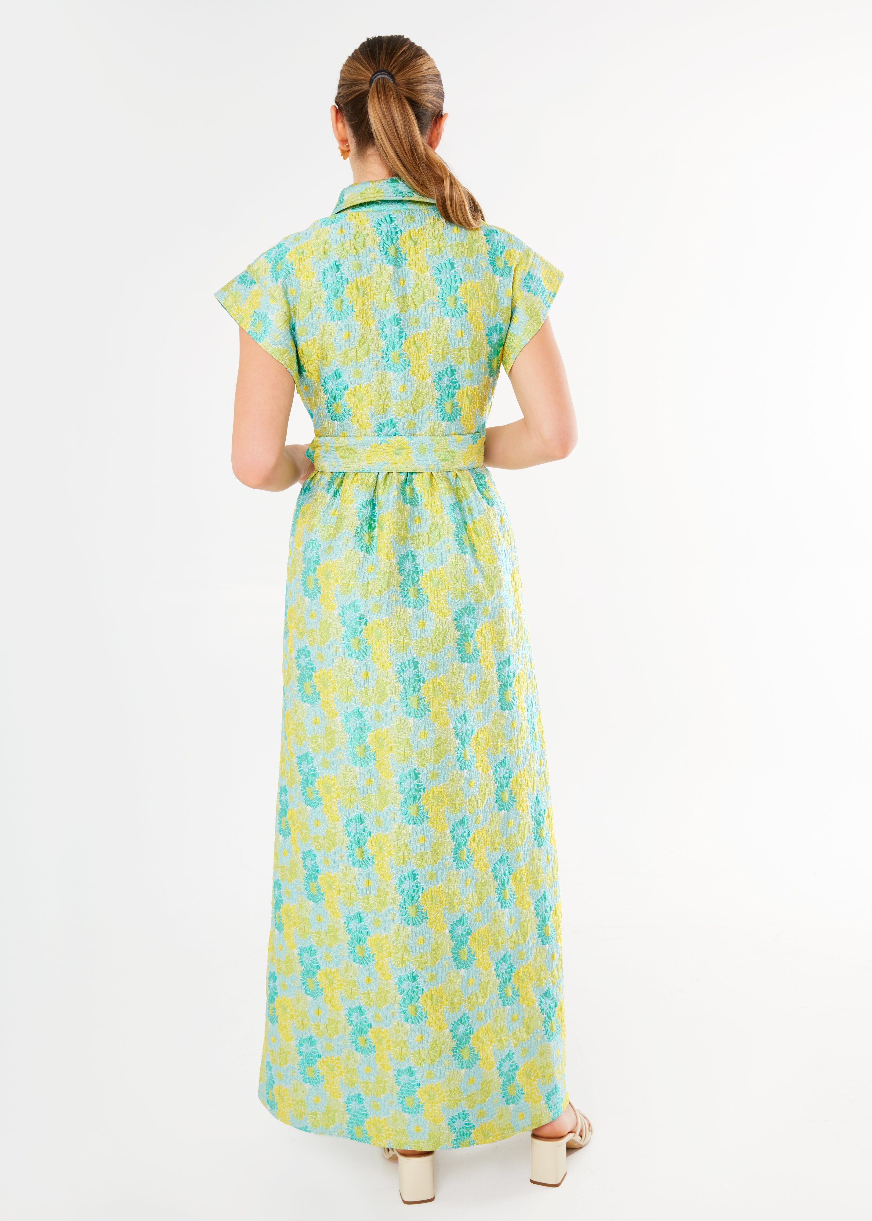 Harper Gown Green Sunflower Jacquard
