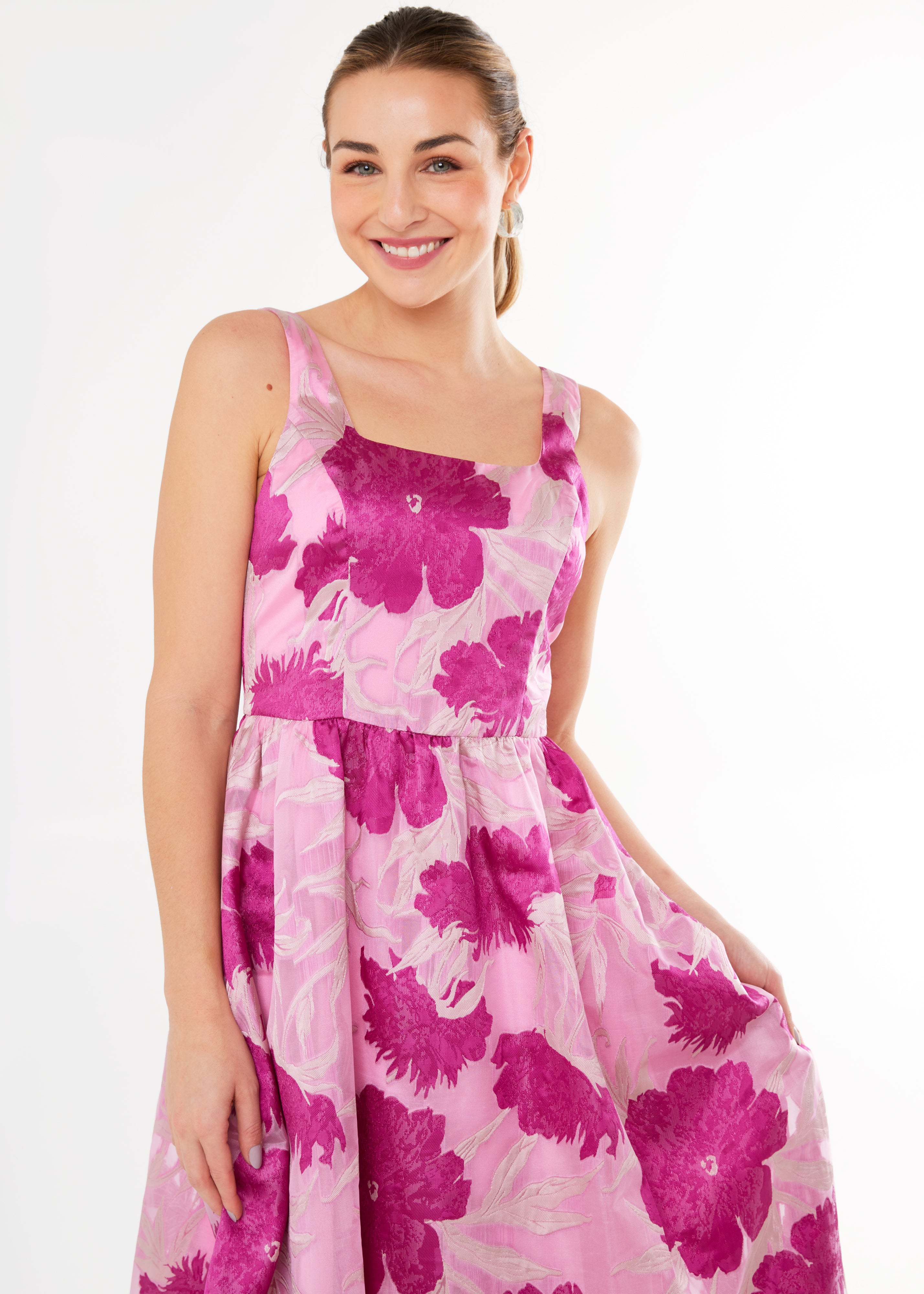 Victoria Dress Magenta Pansy Vine Organza