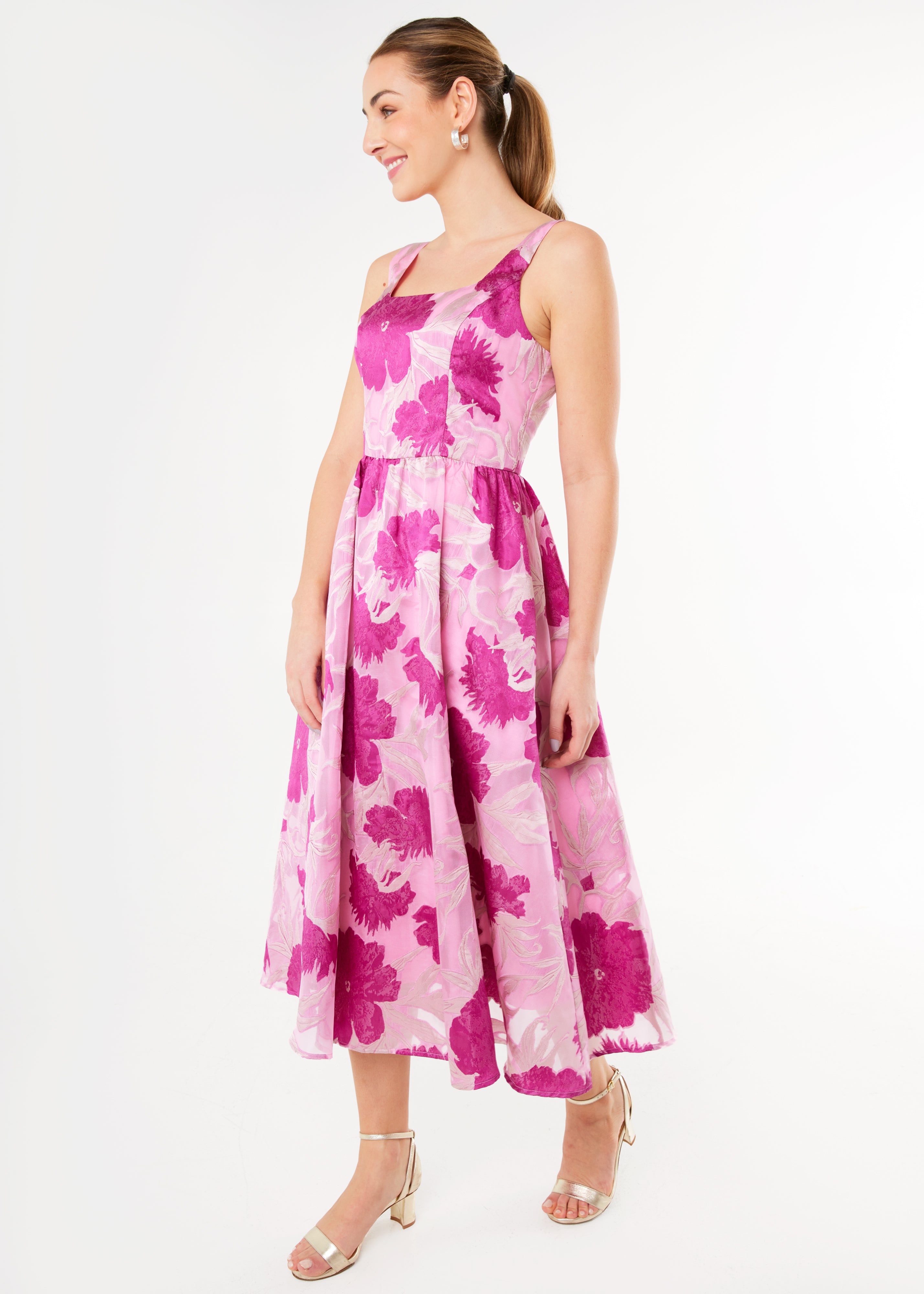 Victoria Dress Magenta Pansy Vine Organza