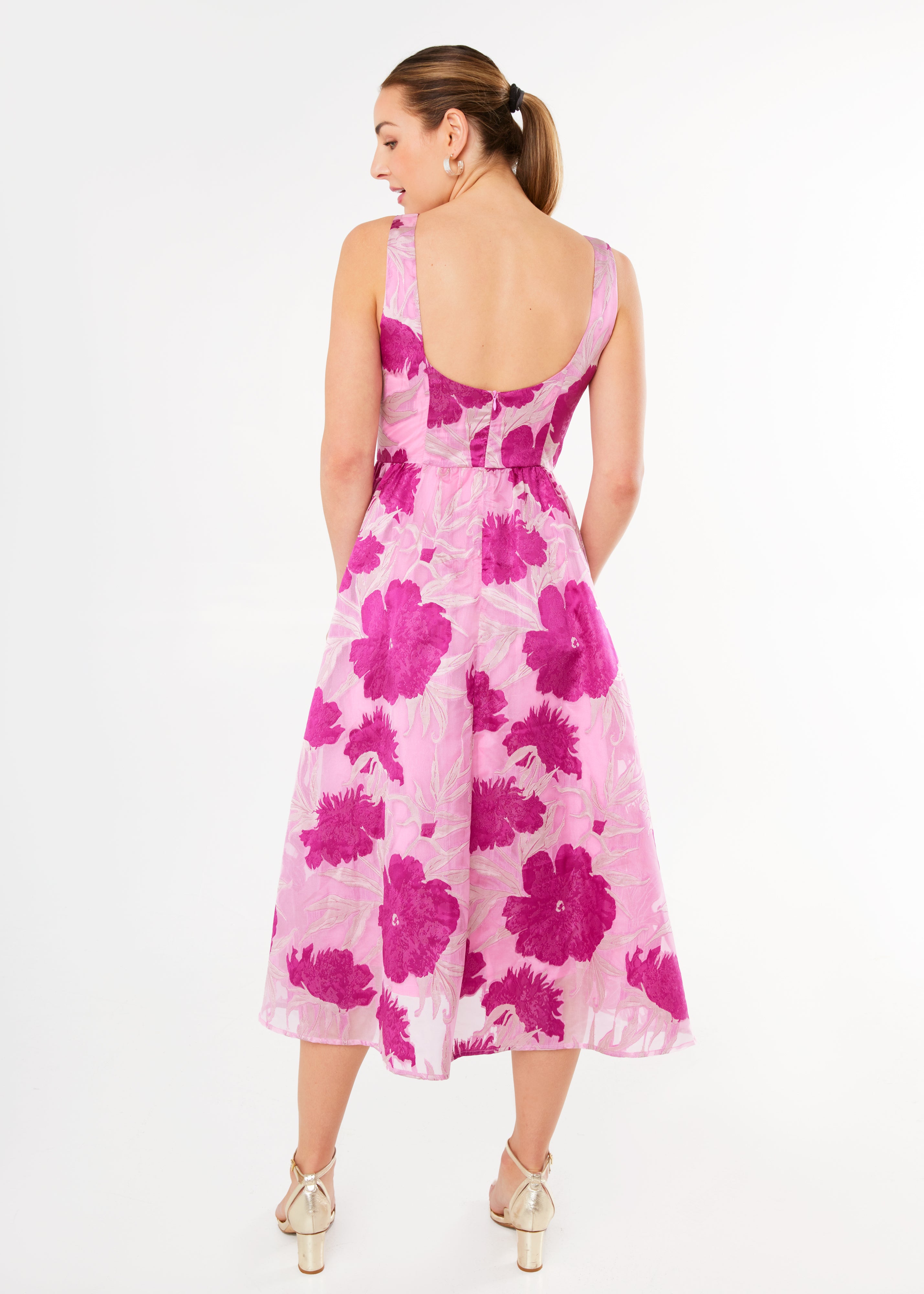 Victoria Dress Magenta Pansy Vine Organza