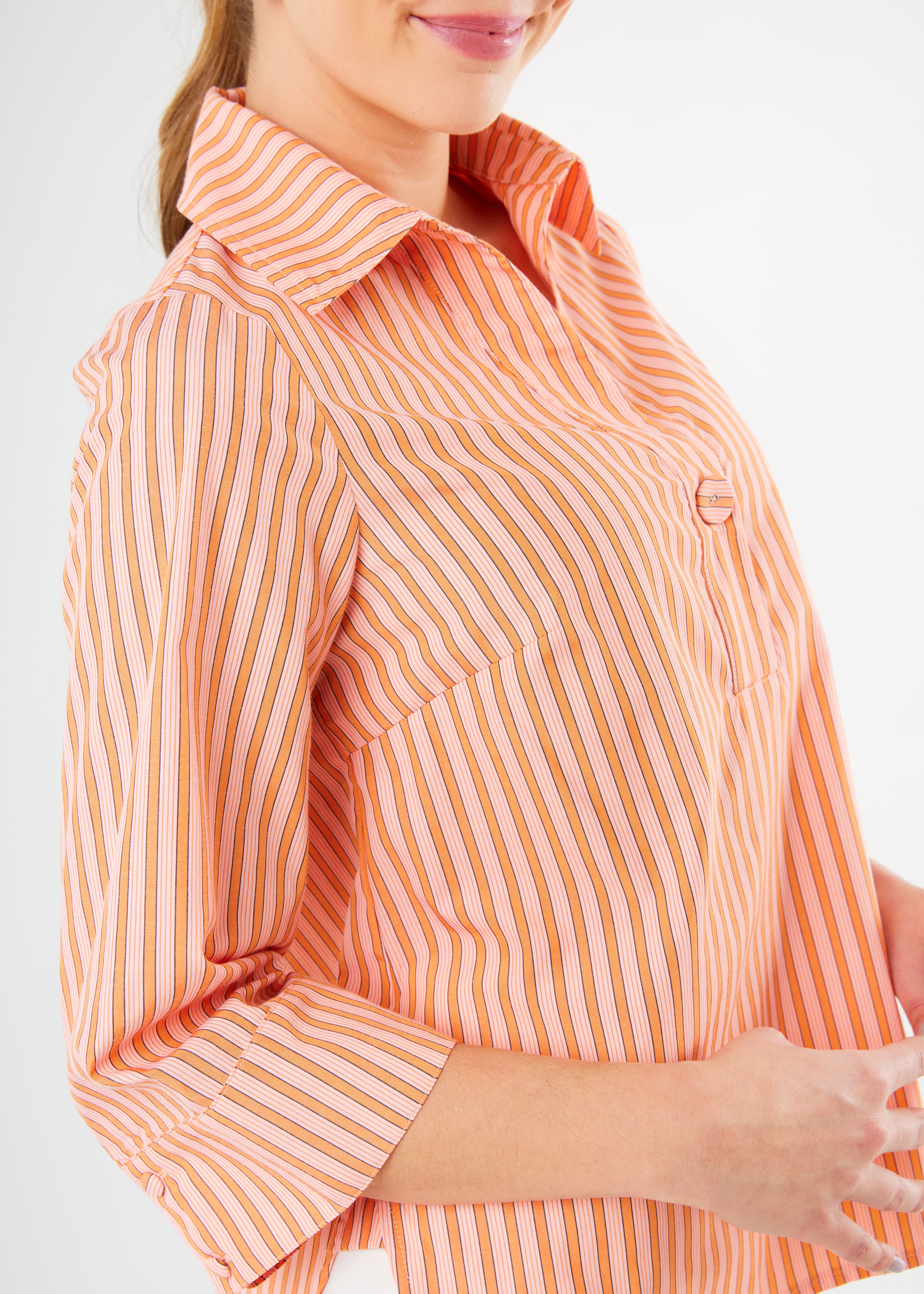 Effie Blouse Orange Stripe Cotton
