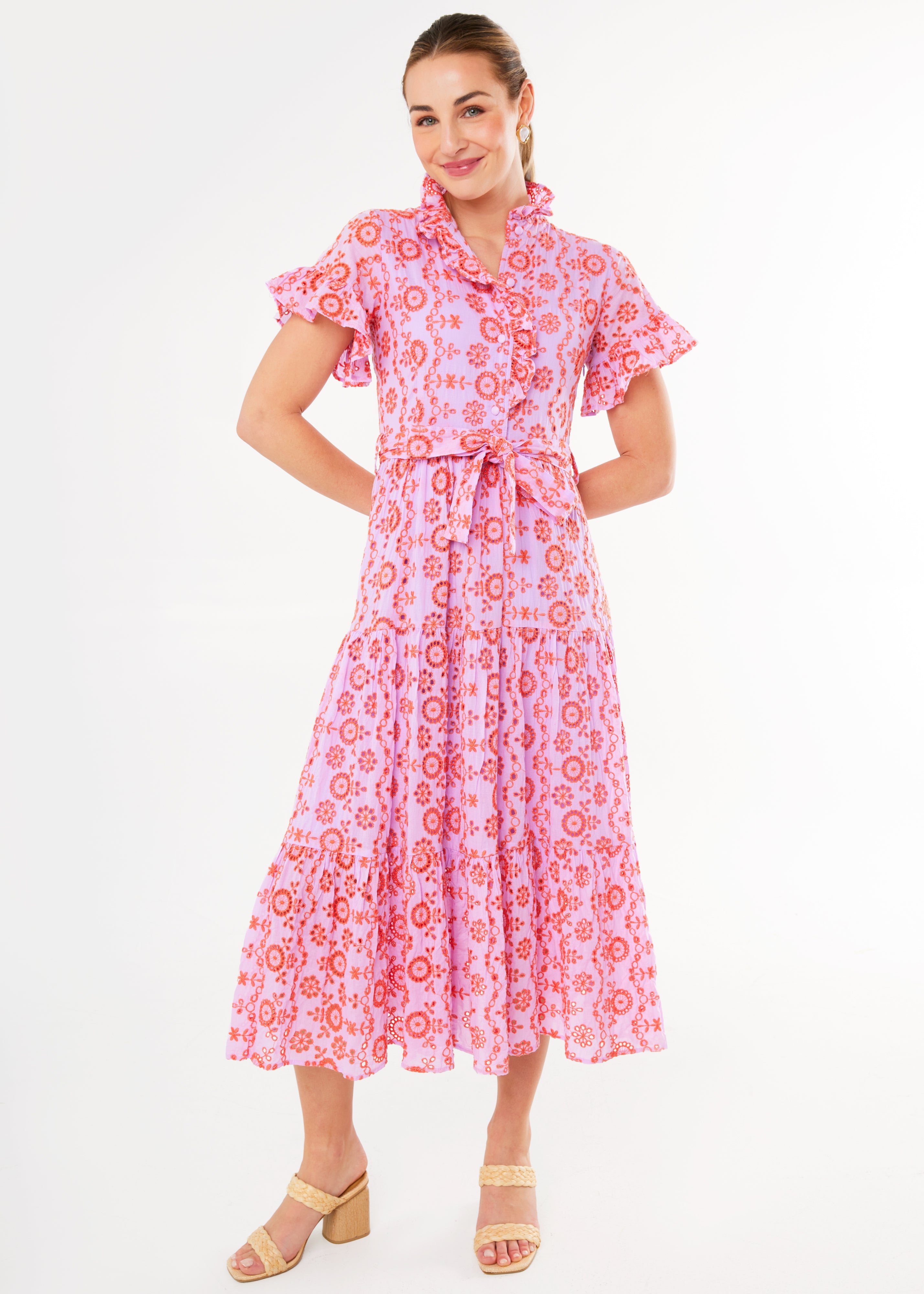 Sadie Maxi Dress Lavender Coral Eyelet