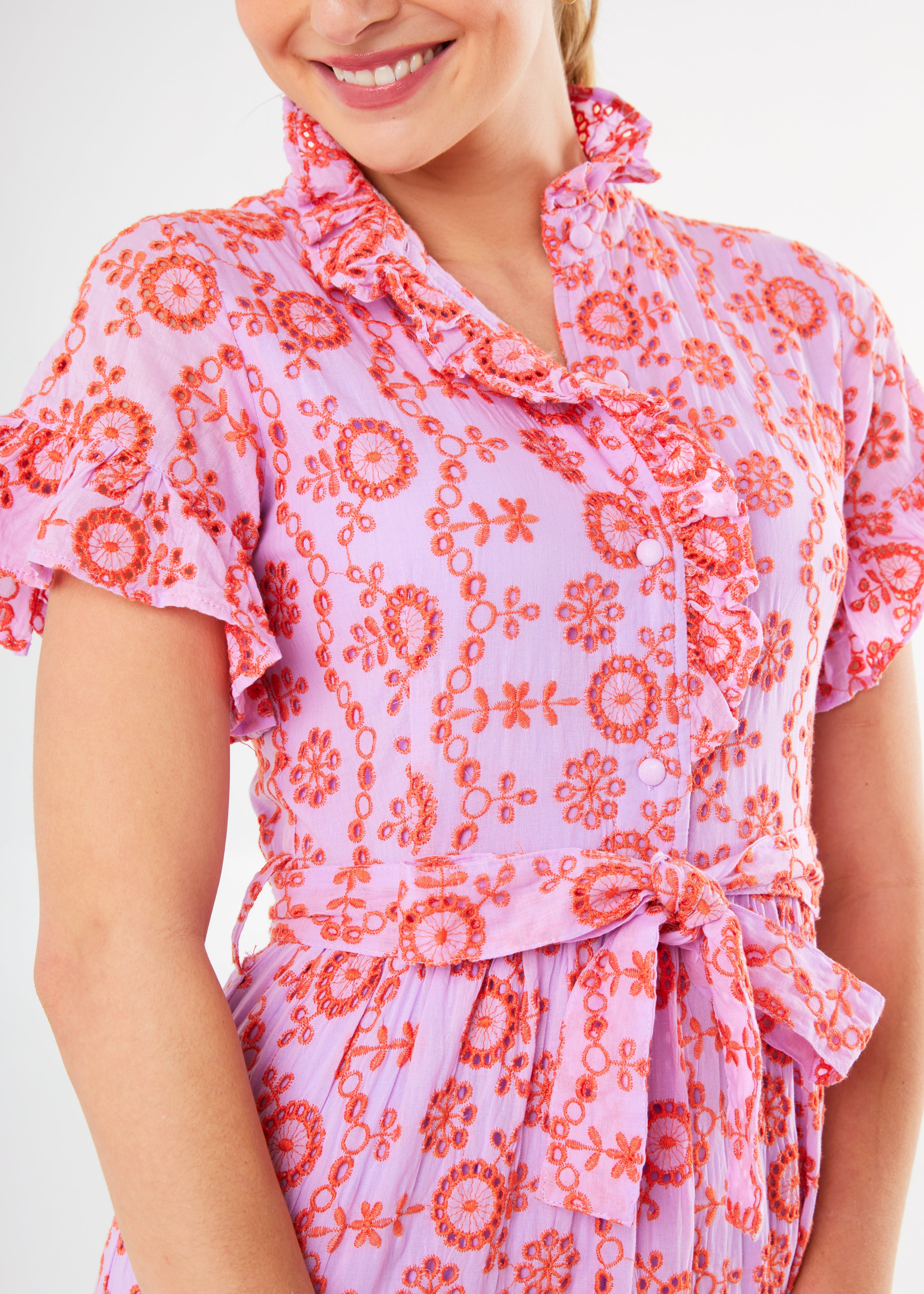 Sadie Maxi Dress Lavender Coral Eyelet