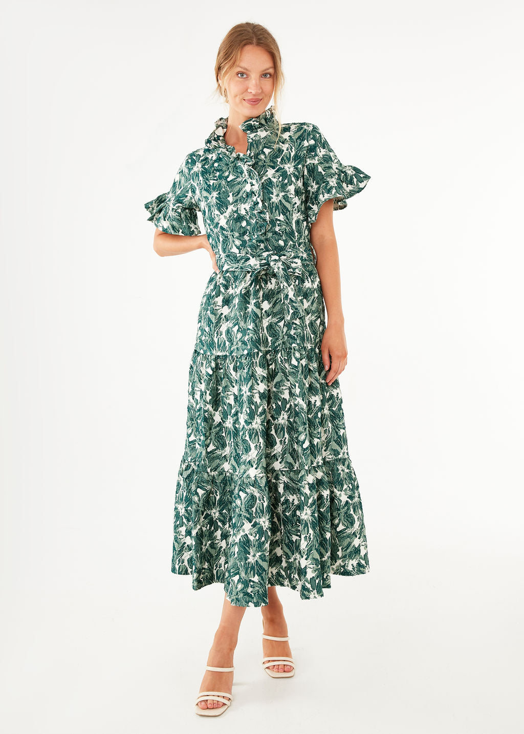 Sadie Maxi Dress Green Hibiscus Jacquard XL / Green Sadie Maxi Dress Green Hibiscus Jacquard XL / Green
