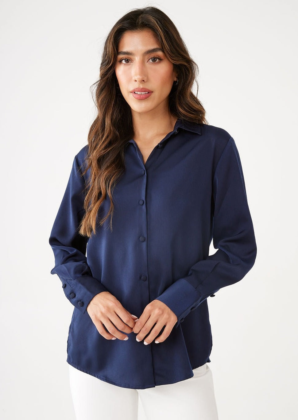 Nora Navy Satin Blouse XL / Navy Nora Navy Satin Blouse XL / Navy