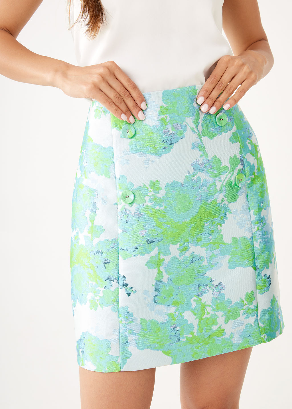 Jessica Skirt Green Abstract Brocade1