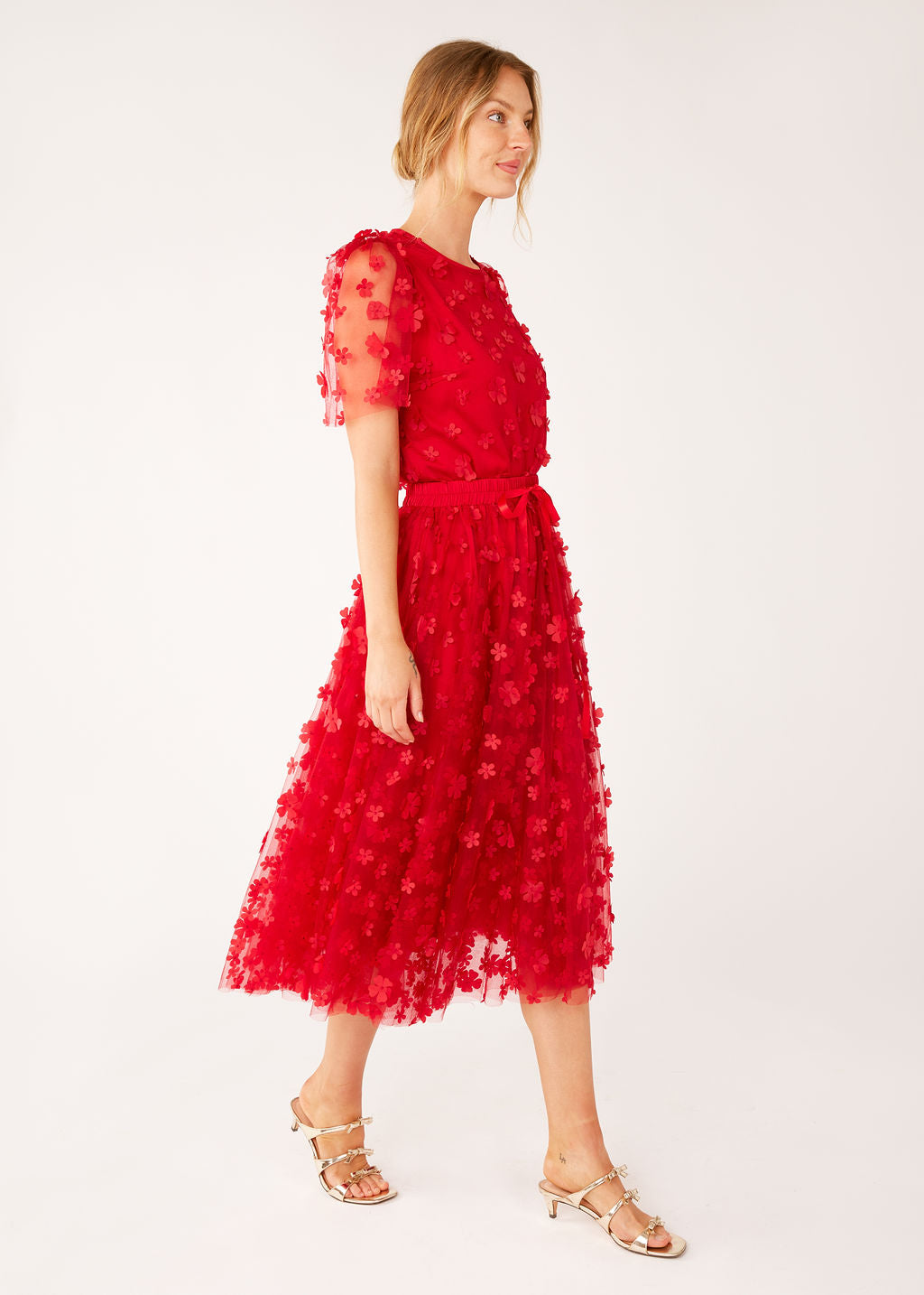 Sue Skirt Red Floral Applique