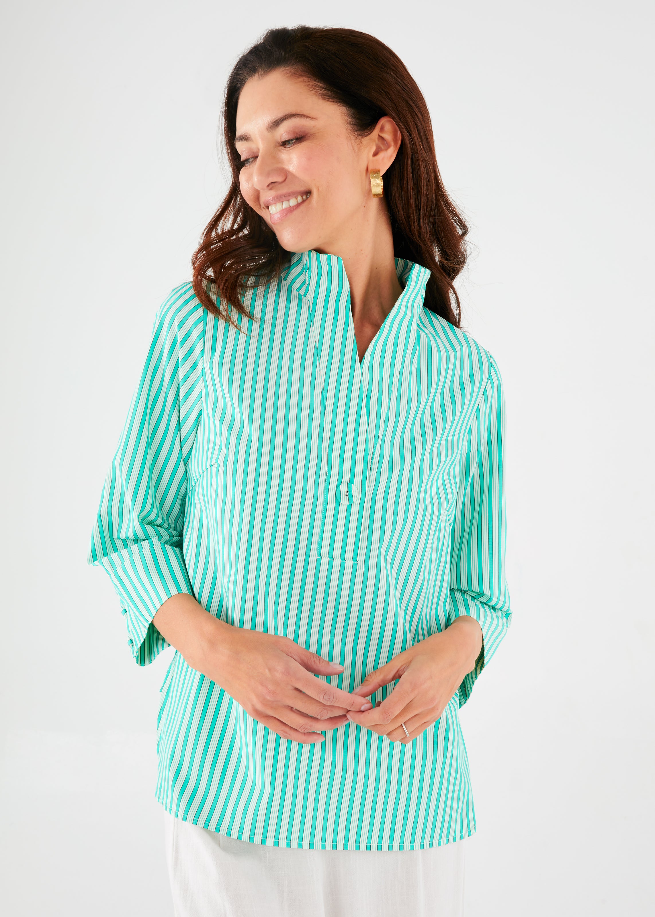Effie Blouse Turquoise Stripe Cotton