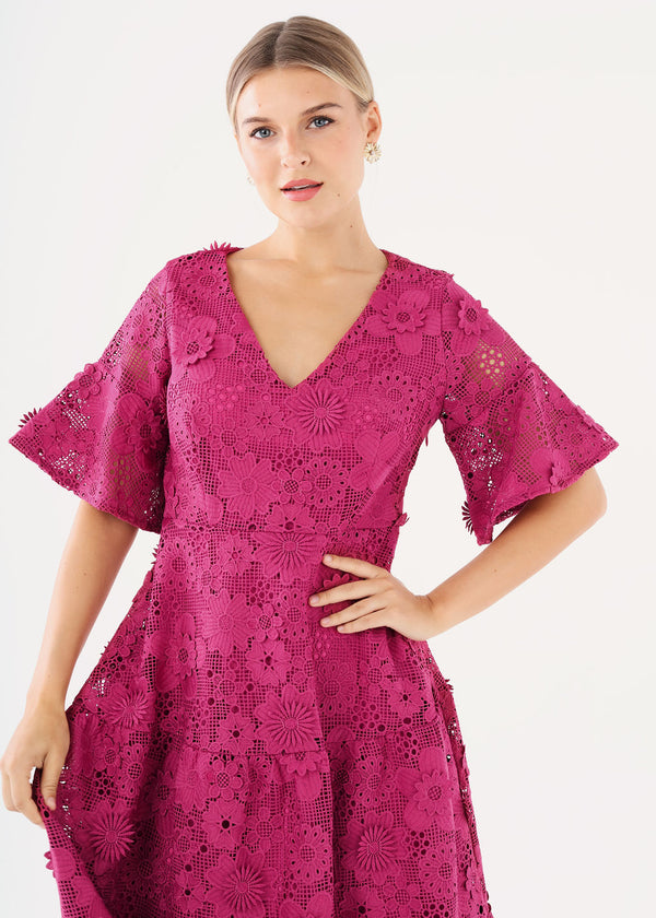 Ellery Dress Mulberry 3-D Lace
