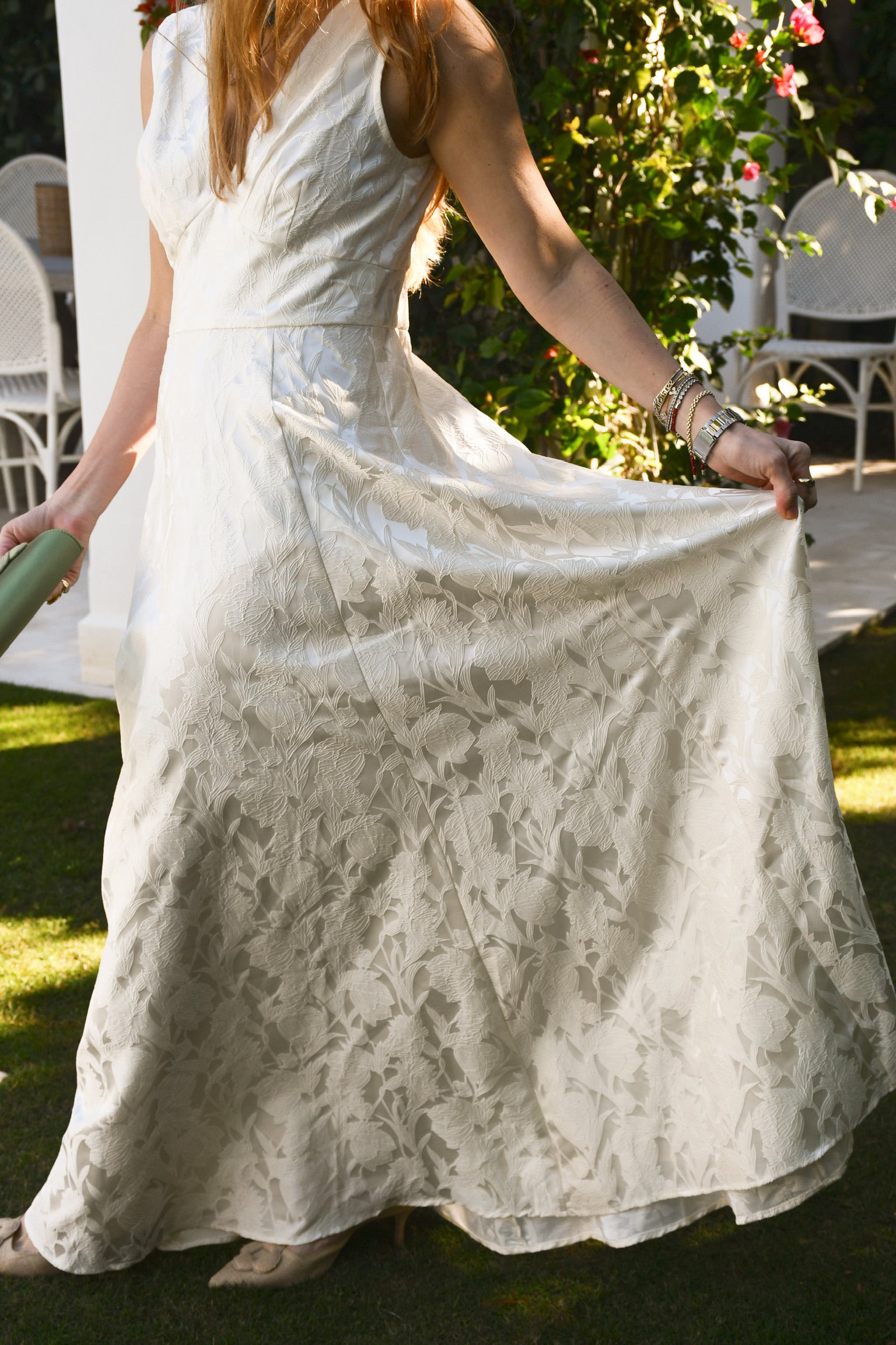 Martha Gown Ivory Garden Embossed Satin