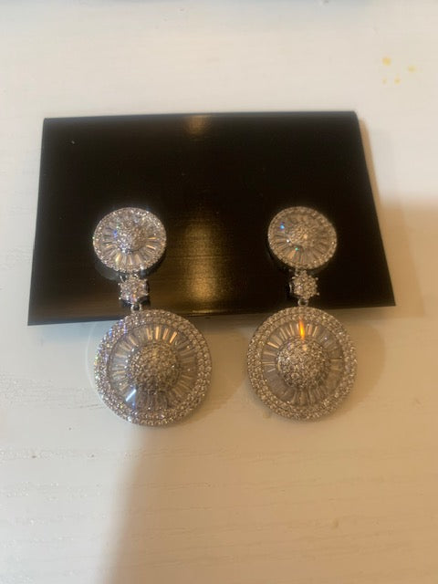 Silver CZ Drop Clip Earring - 83E1507