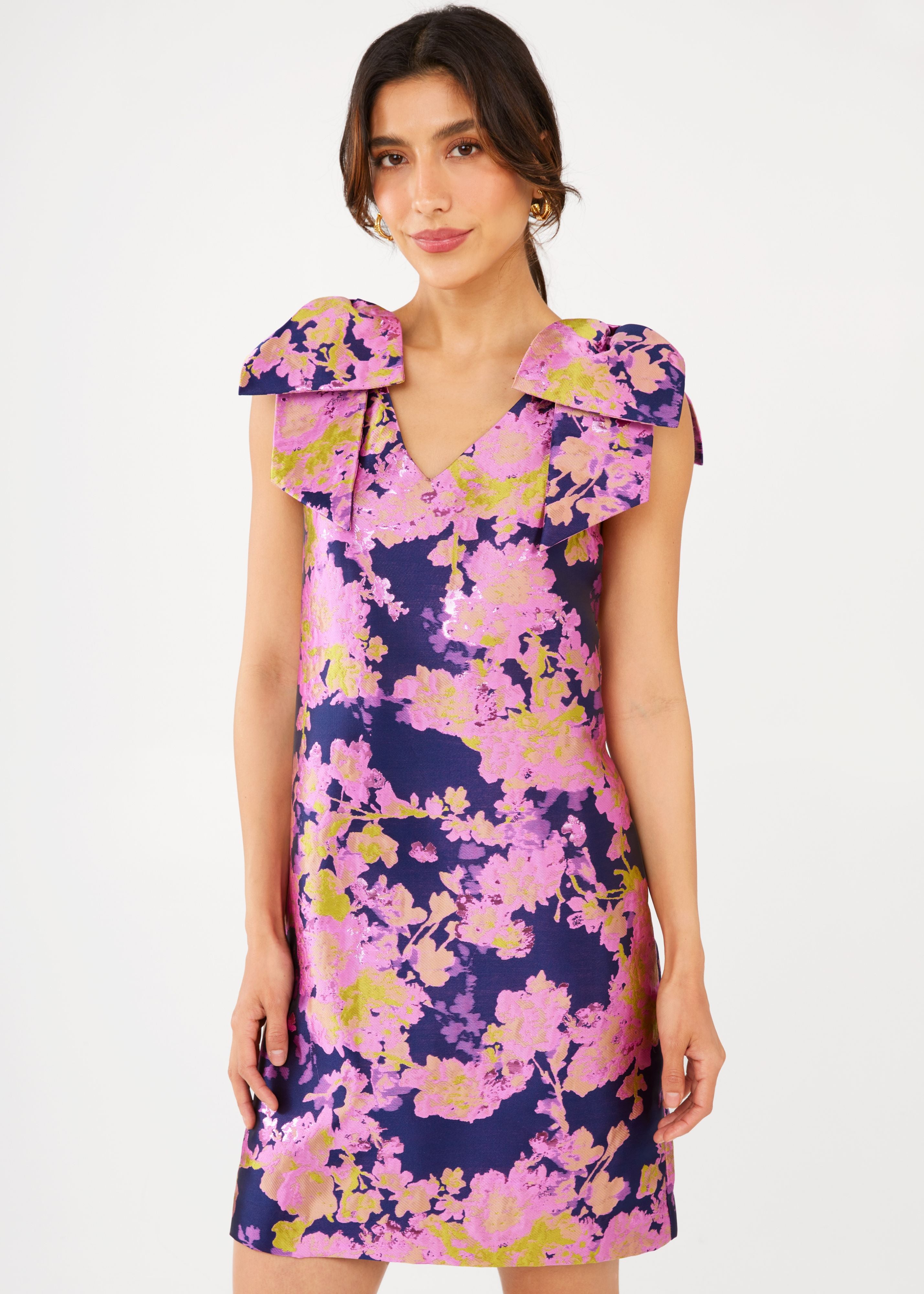 Meredith Dress Navy Abstract Brocade