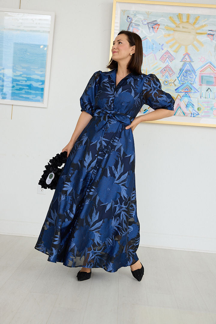 Charlotte Gown Royal Blue Pansy Vine Organza