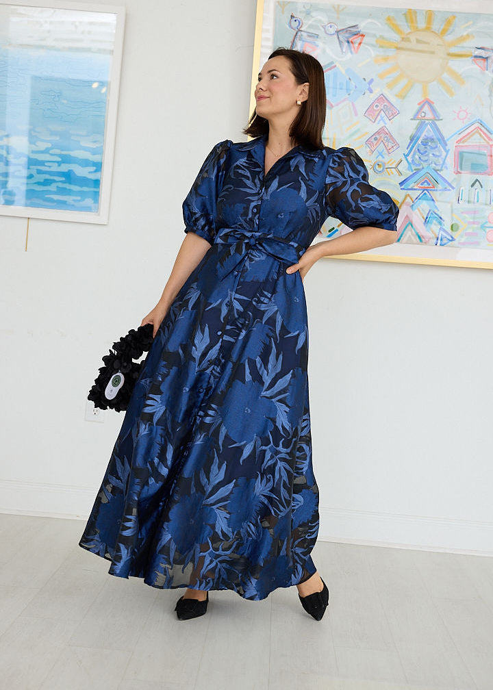 Charlotte Gown Royal Blue Pansy Vine Organza