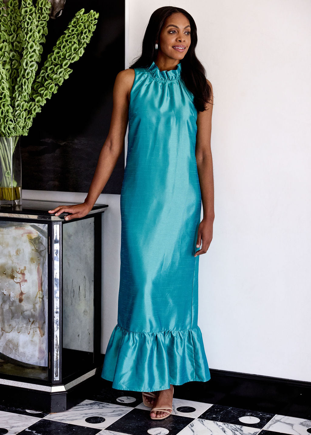 Camille Gown Teal Dupioni